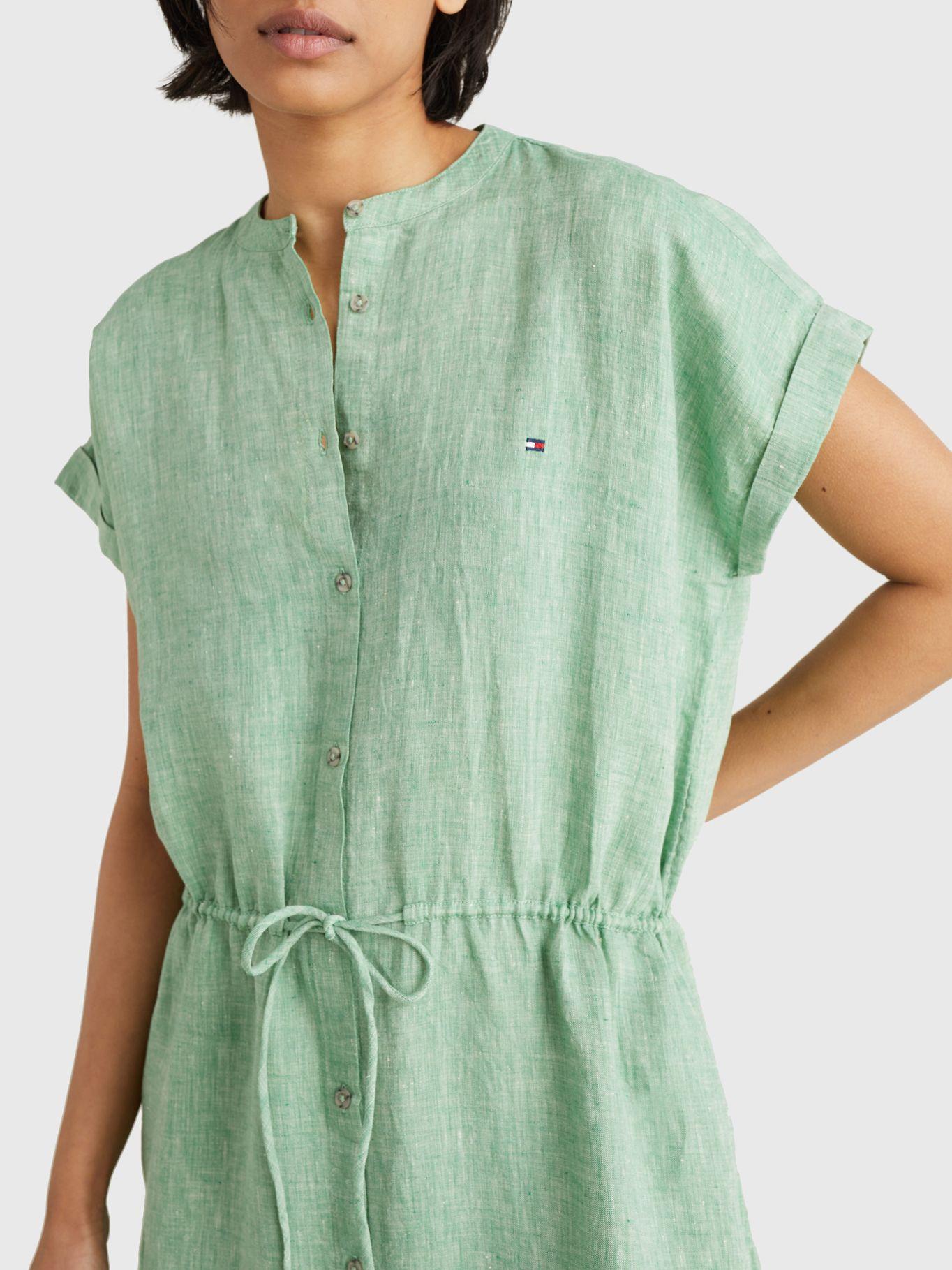 Vestido Midi Relaxed De Lino Verde Tommy Hilfiger-2