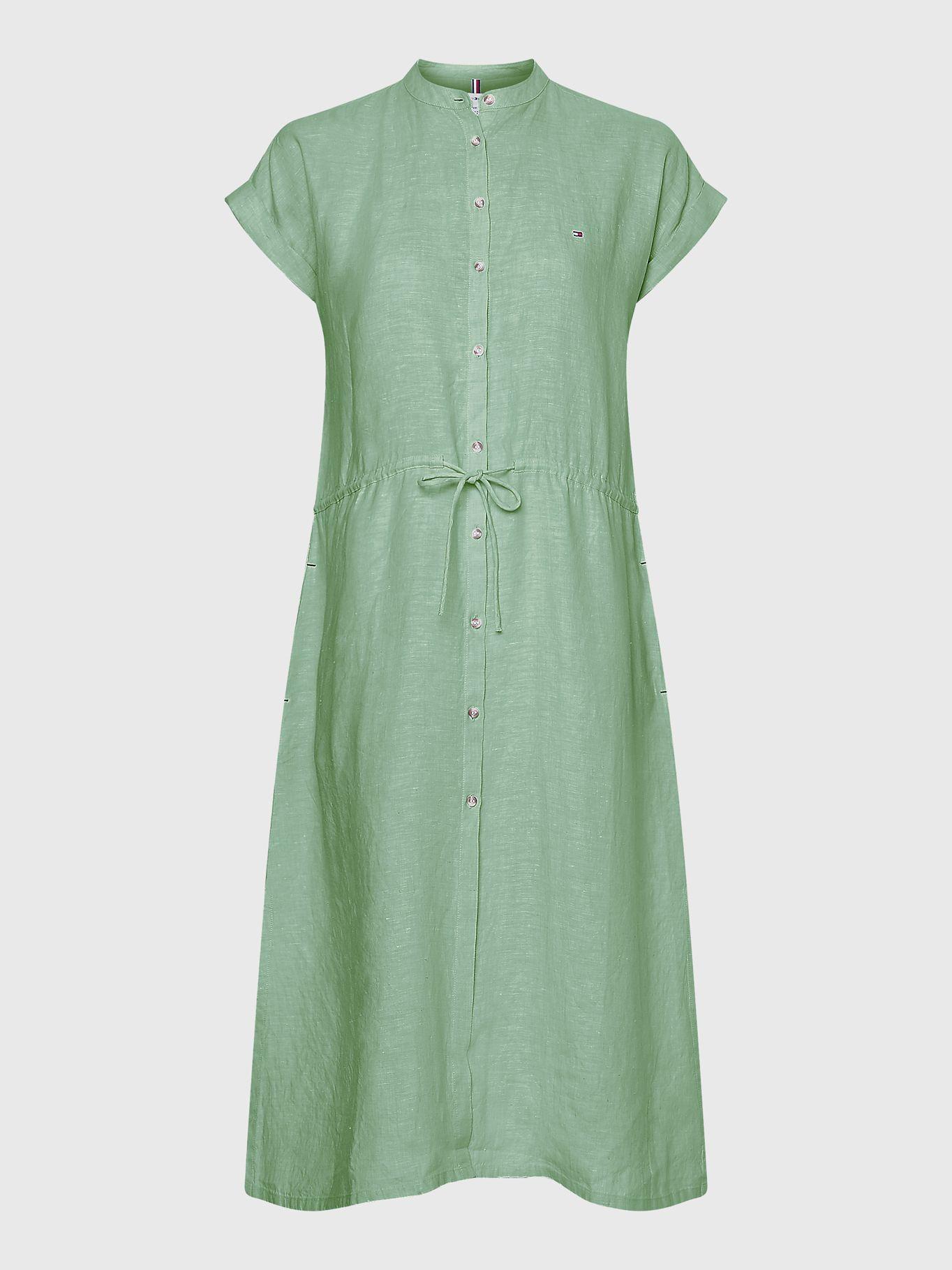 Vestido Midi Relaxed De Lino Verde Tommy Hilfiger-0