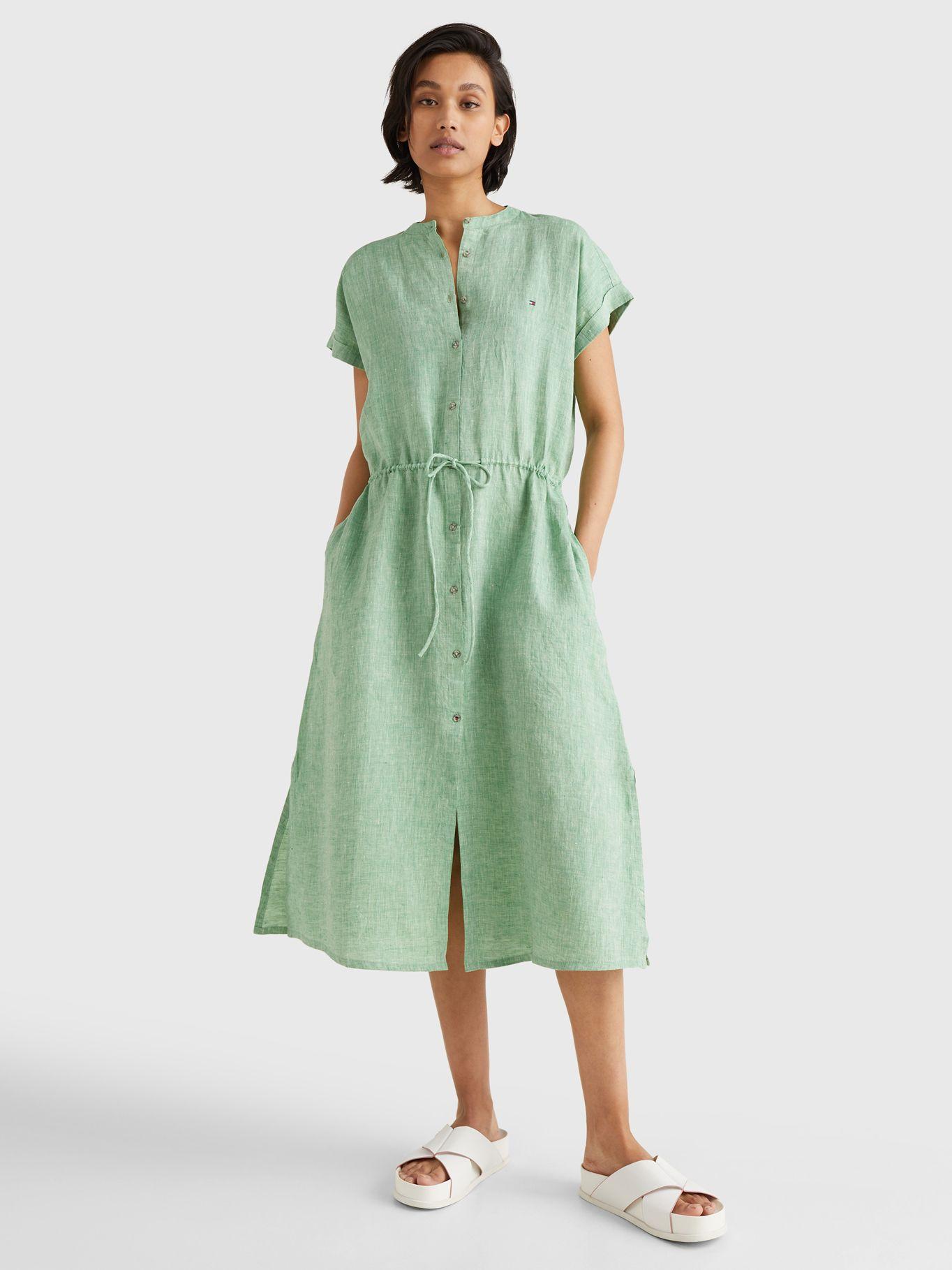 Vestido Midi Relaxed De Lino Verde Tommy Hilfiger-4