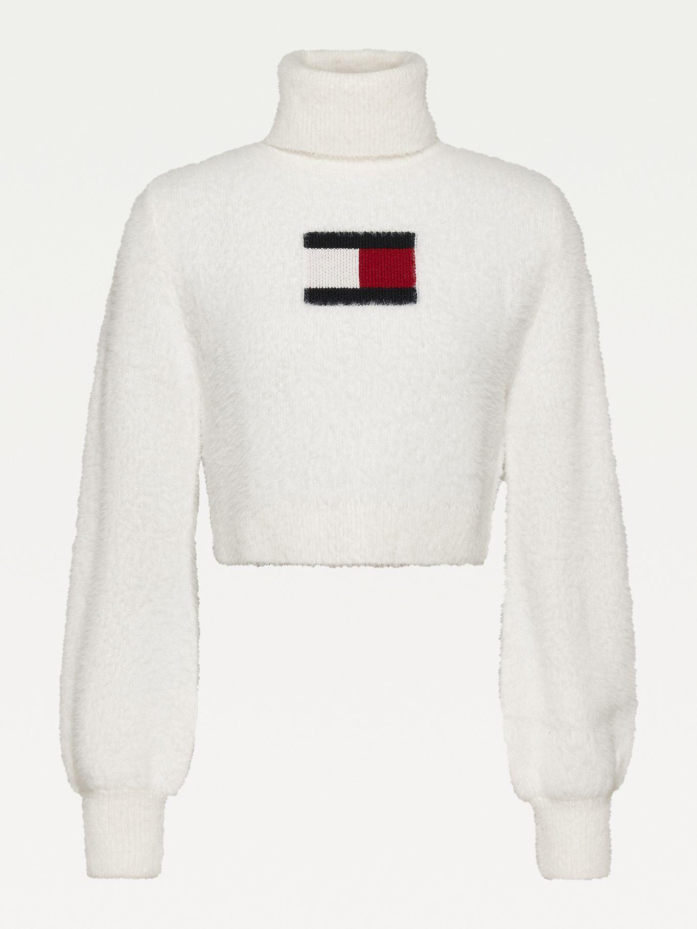 Sweater Crop Furry Flag Blanco Tommy Jeans A2-3