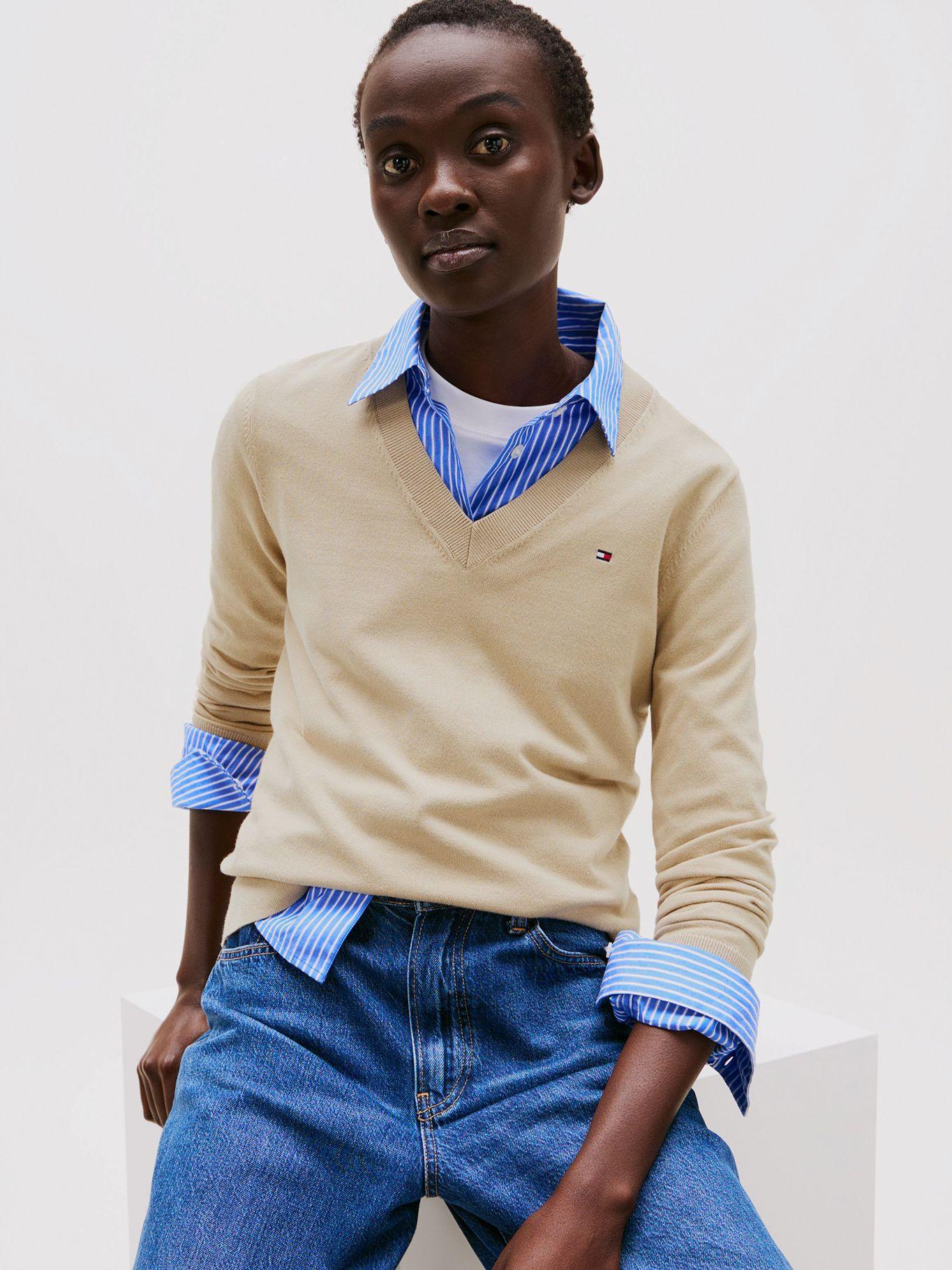 Sweater Solid V-Neck Beige Tommy Hilfiger-3