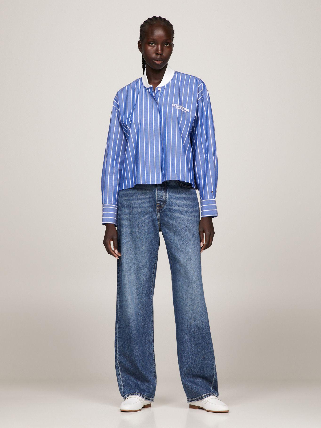 CAMISA CROPPED A RAYAS CELESTE TOMMY HILFIGER-1