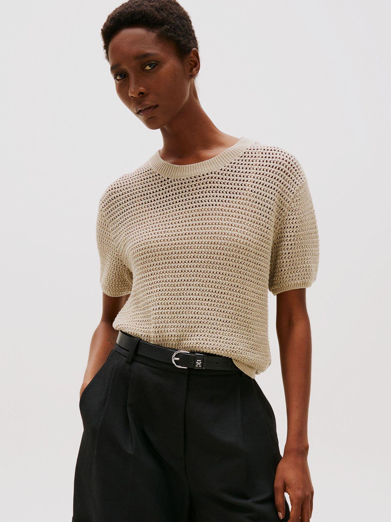 Sweater De Croché Solid Beige Tommy Hilfiger-0