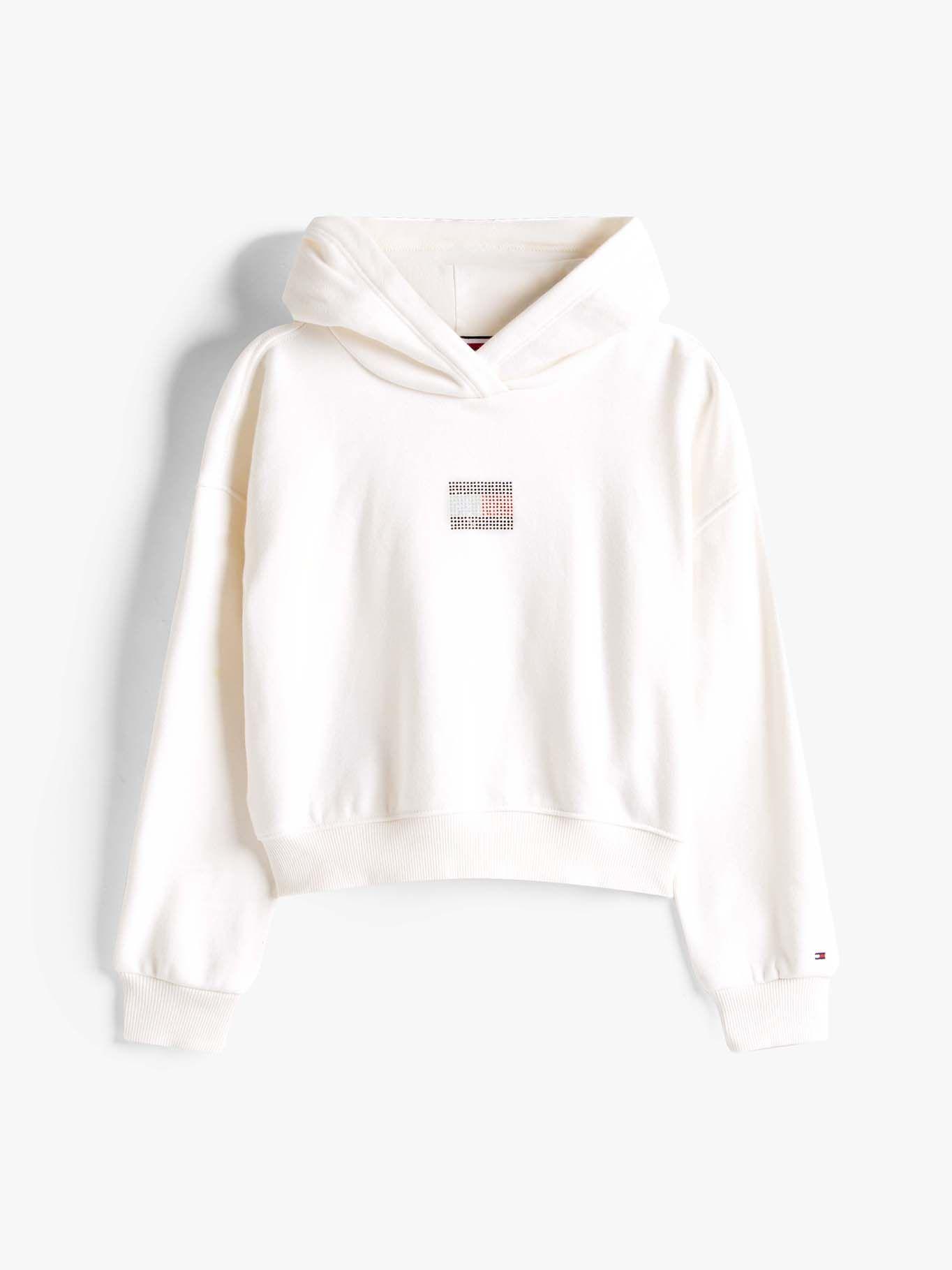 Polerón Hoodie Con Logo De Strass Blanco Tommy Hilfiger-4