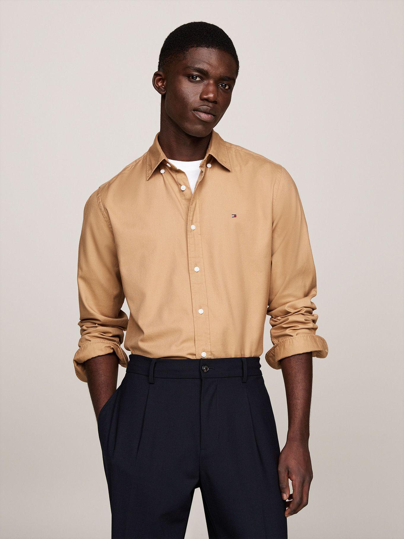 Camisa Flex Solid Regular Fit Beige Tommy Hilfiger-0