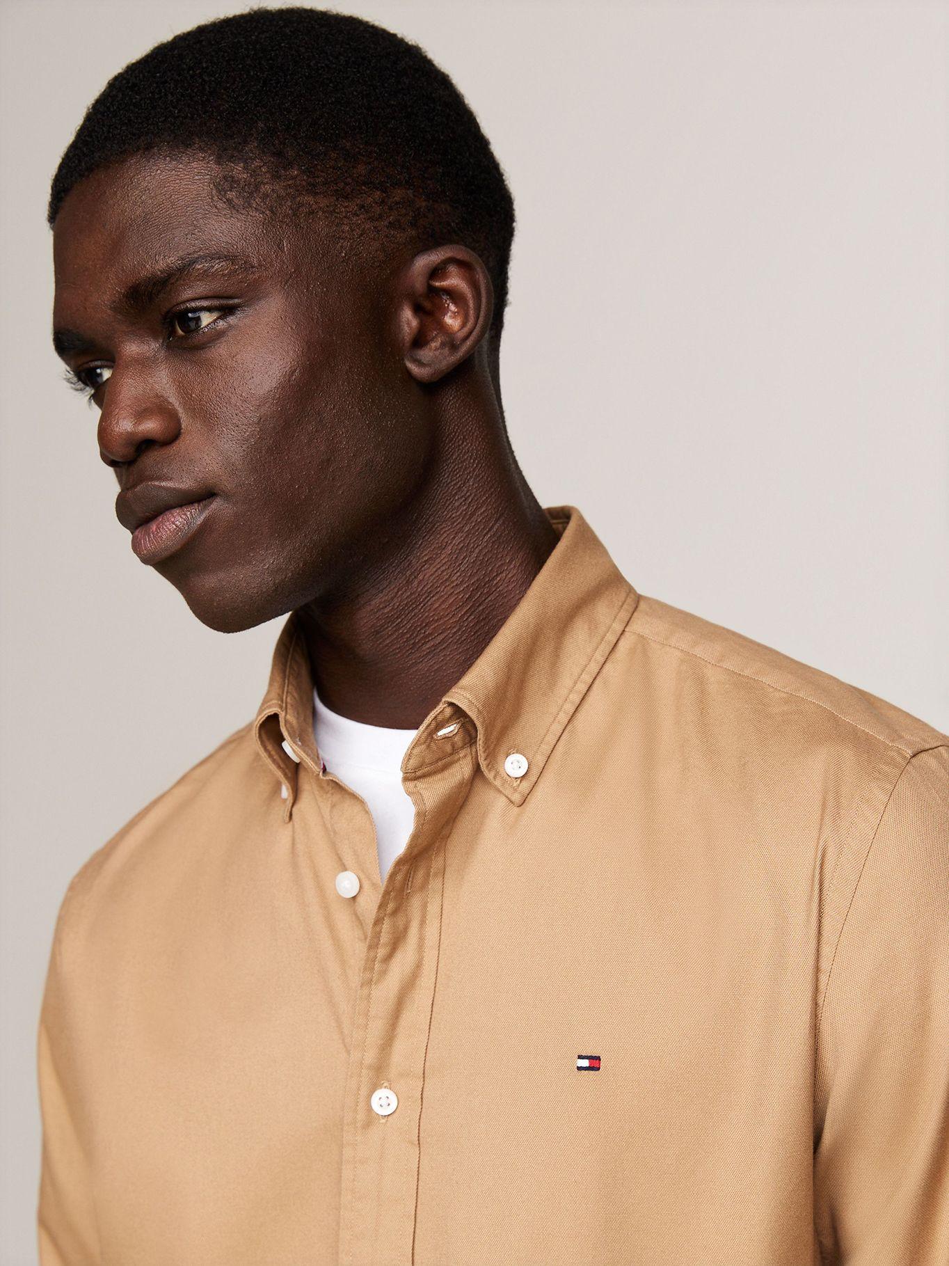 Camisa Flex Solid Regular Fit Beige Tommy Hilfiger-3