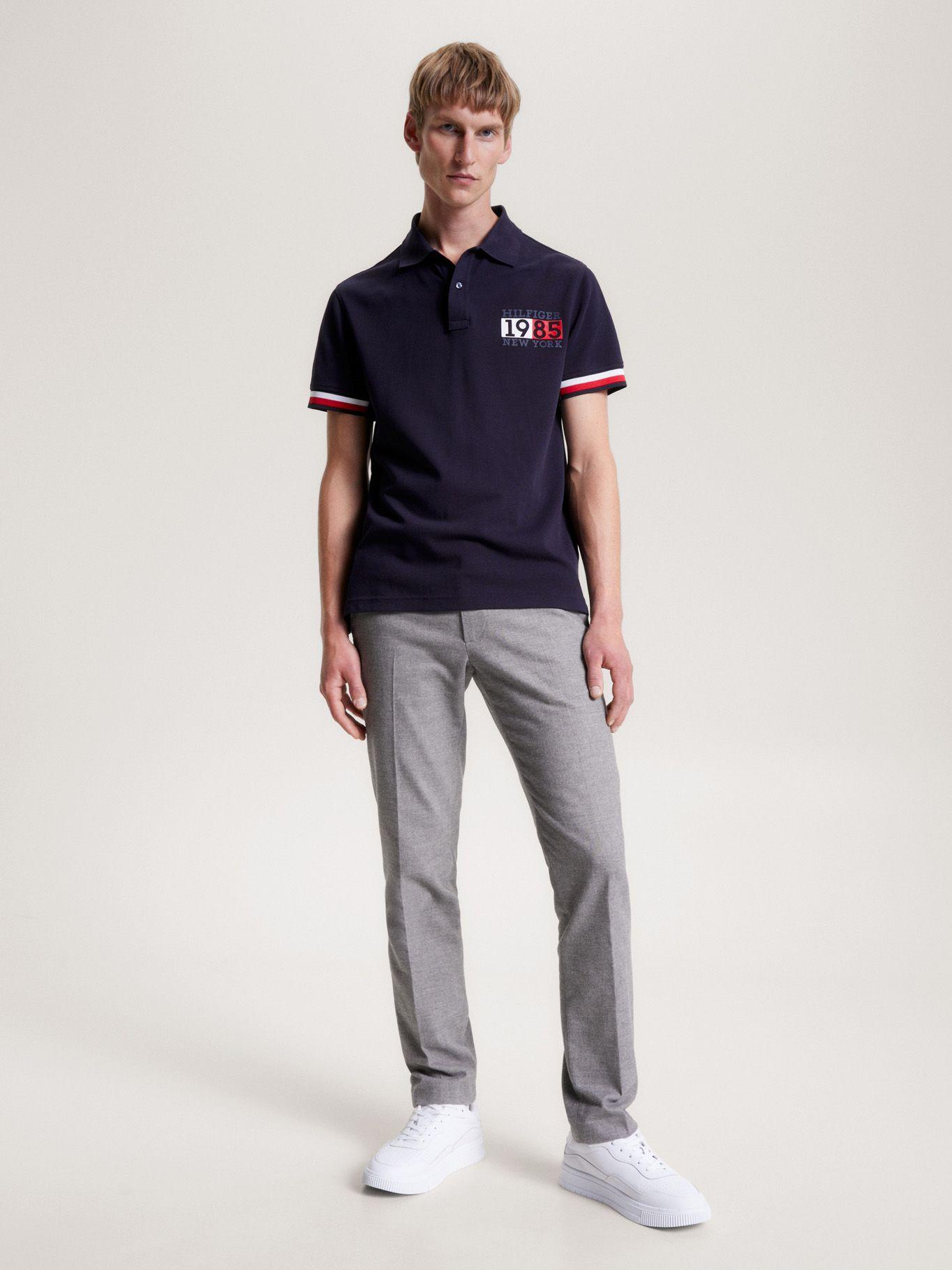 Polo Ribeteado Corte Slim Y Logo Azul Tommy Hilfiger-1
