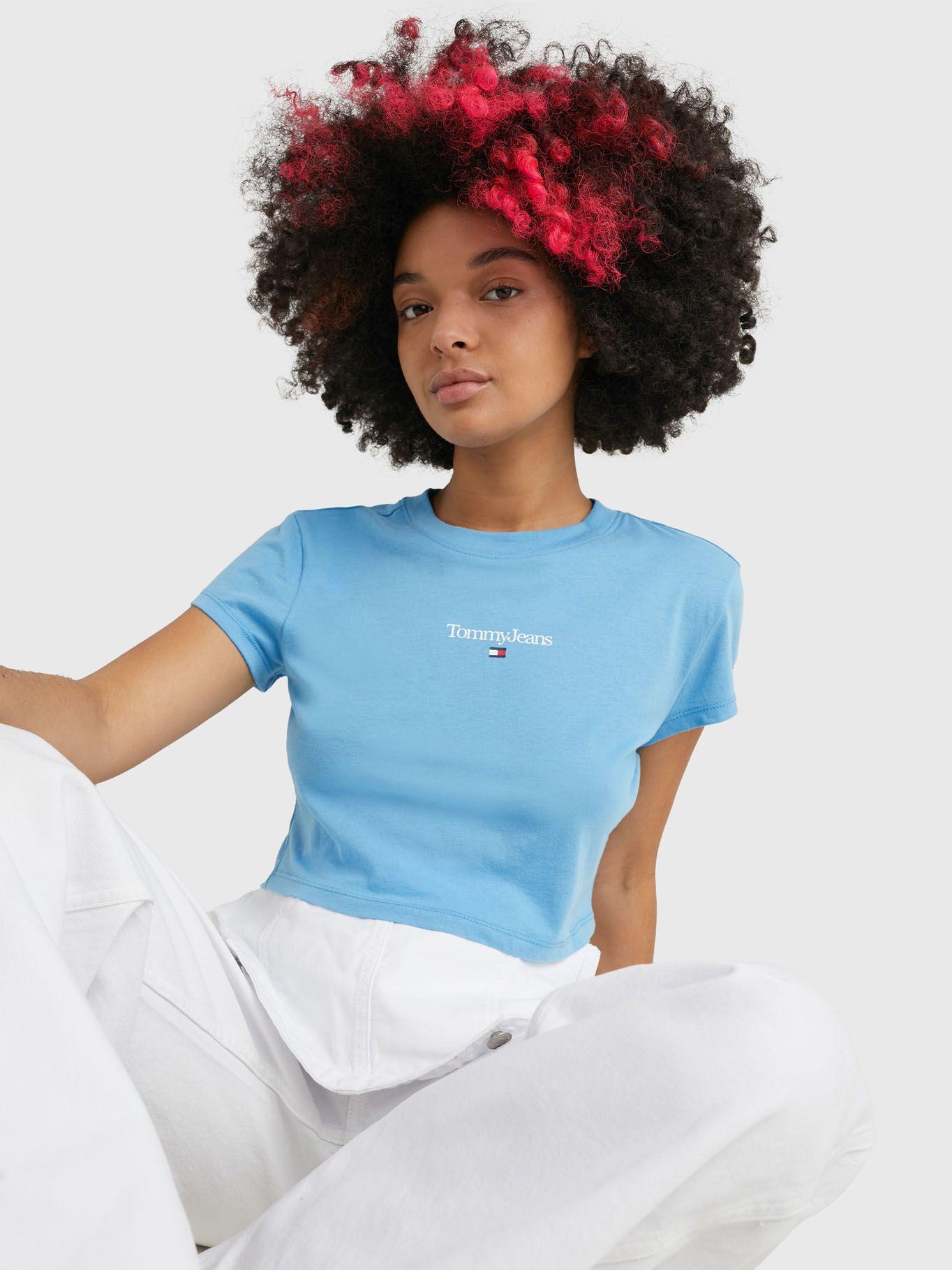 Polera Essential Cropp Con Logo Celeste Tommy Hilfiger-3