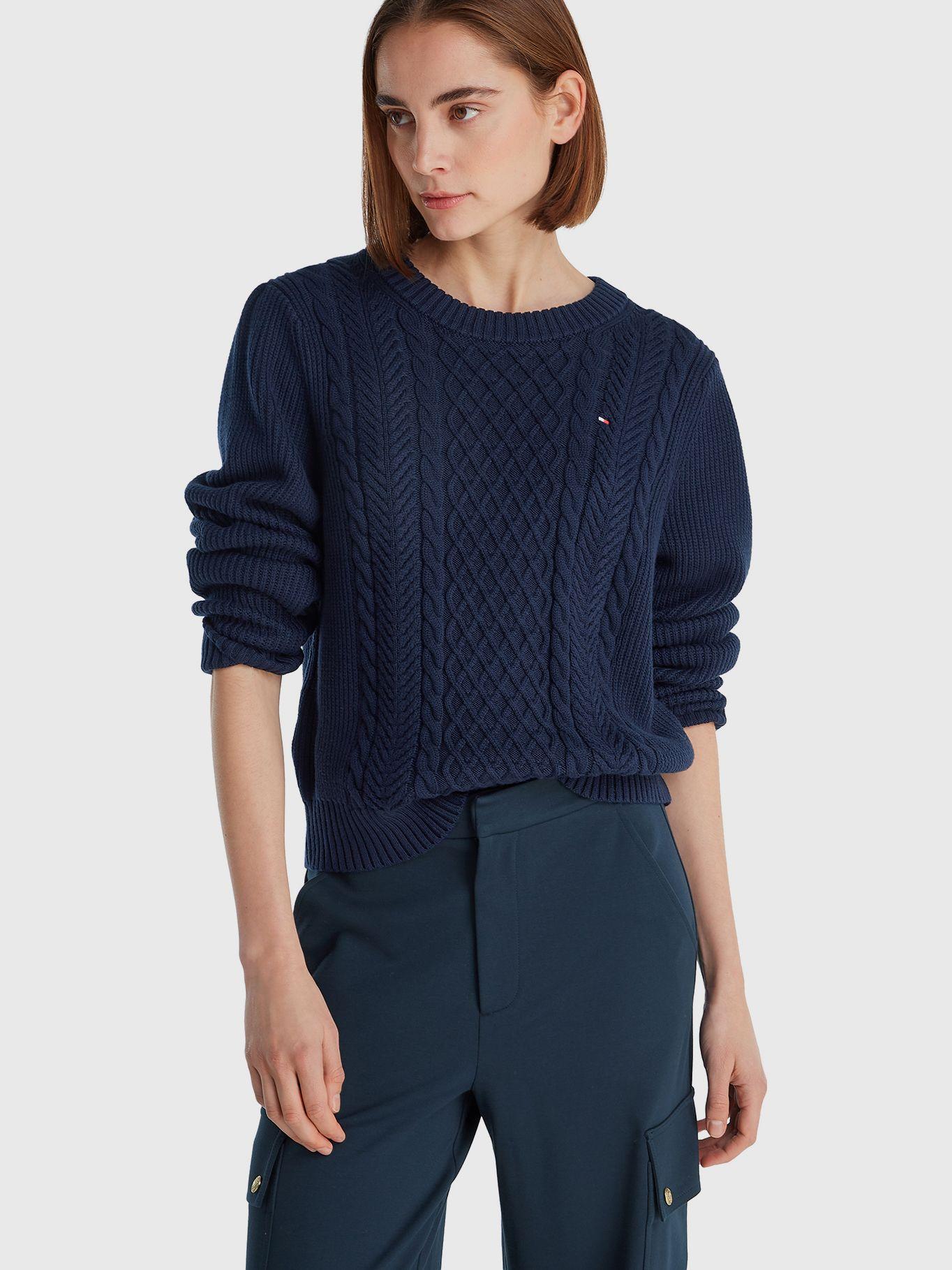 Sweater Tejido Cable Con Logo Azul Tommy Hilfiger-0