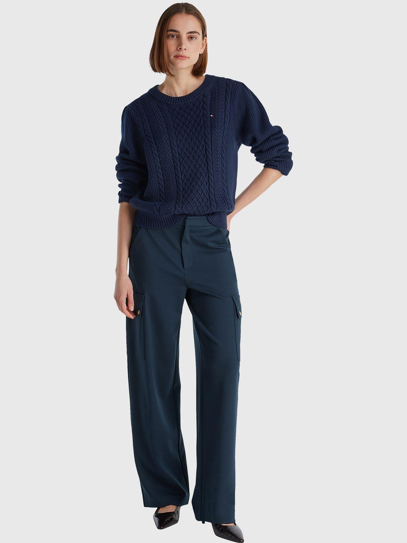 Sweater Tejido Cable Con Logo Azul Tommy Hilfiger-1