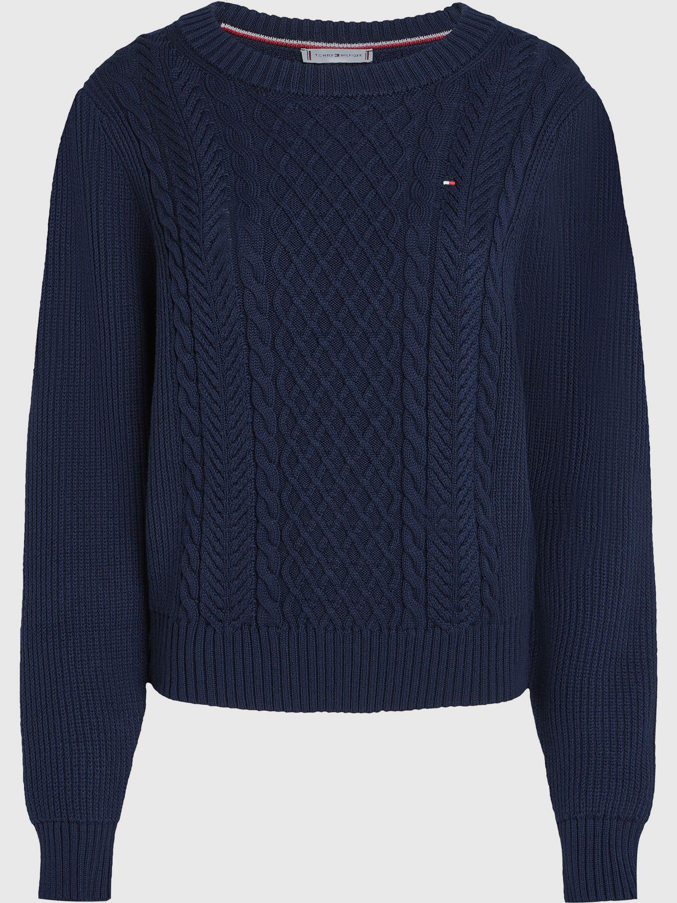 Sweater Tejido Cable Con Logo Azul Tommy Hilfiger-3