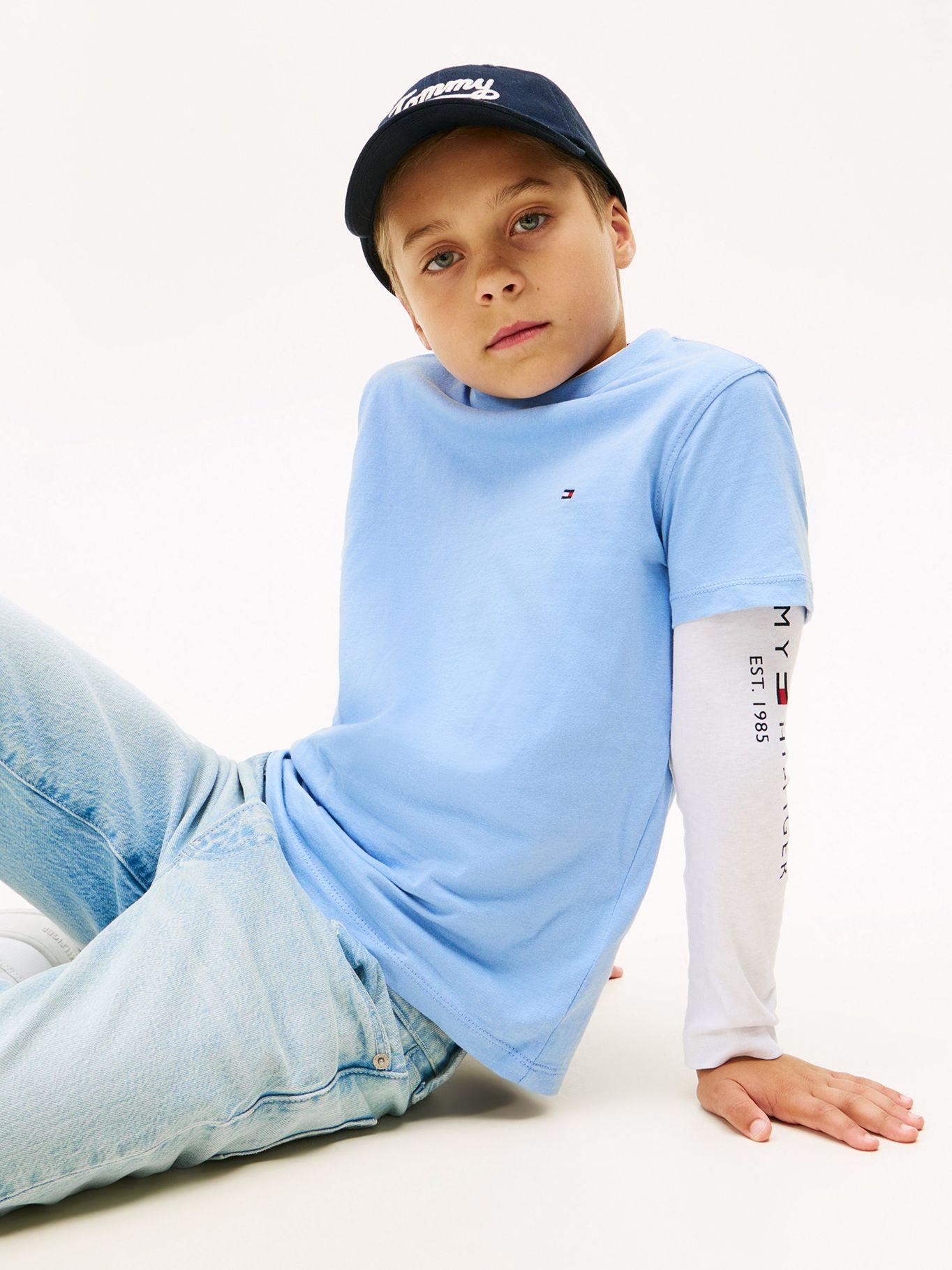 Polera Niño Essential Cotton C14 Celeste Tommy Hilfiger-3