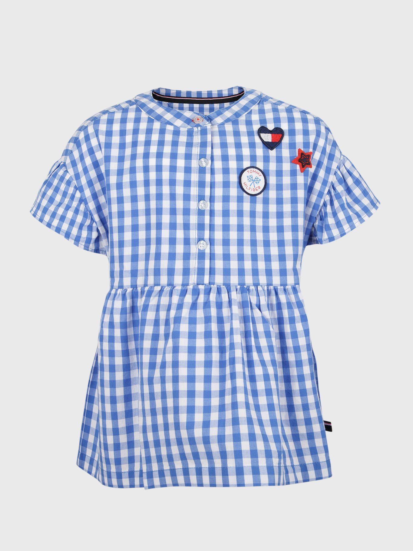 Polera Gingham Ruffle Celeste Tommy Hilfiger M2-0