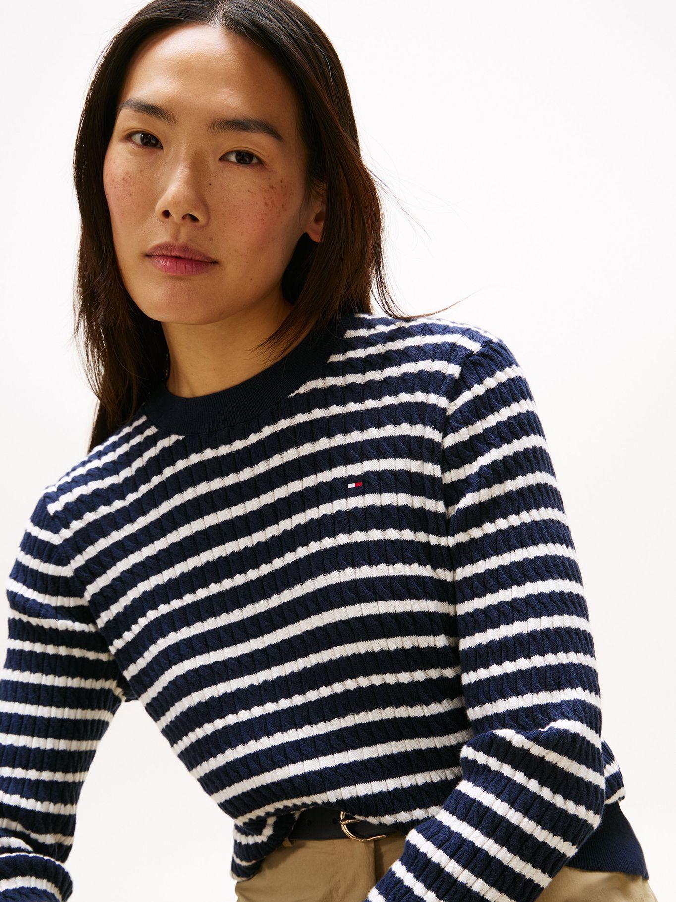 Sweater De Punto Trenzado Azul Tommy Hilfiger-3