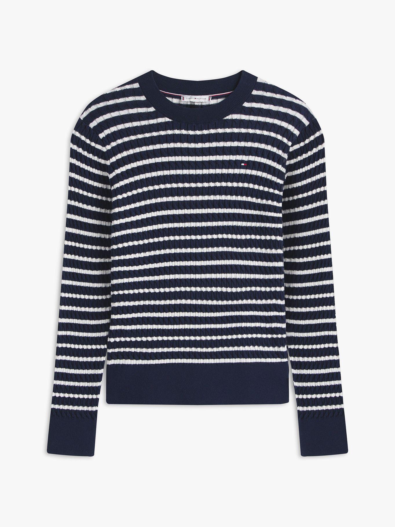 Sweater De Punto Trenzado Azul Tommy Hilfiger-4