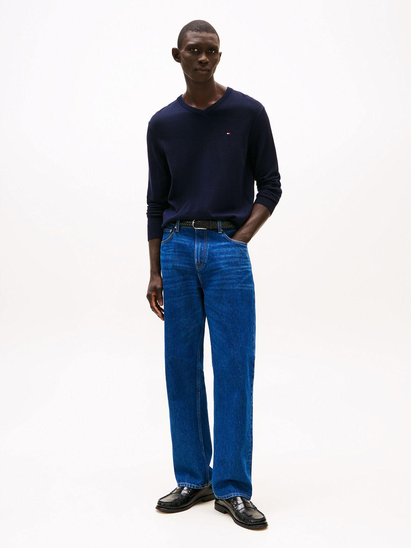 Sweater Neck-V Básico Signature Azul Tommy Hilfiger-1