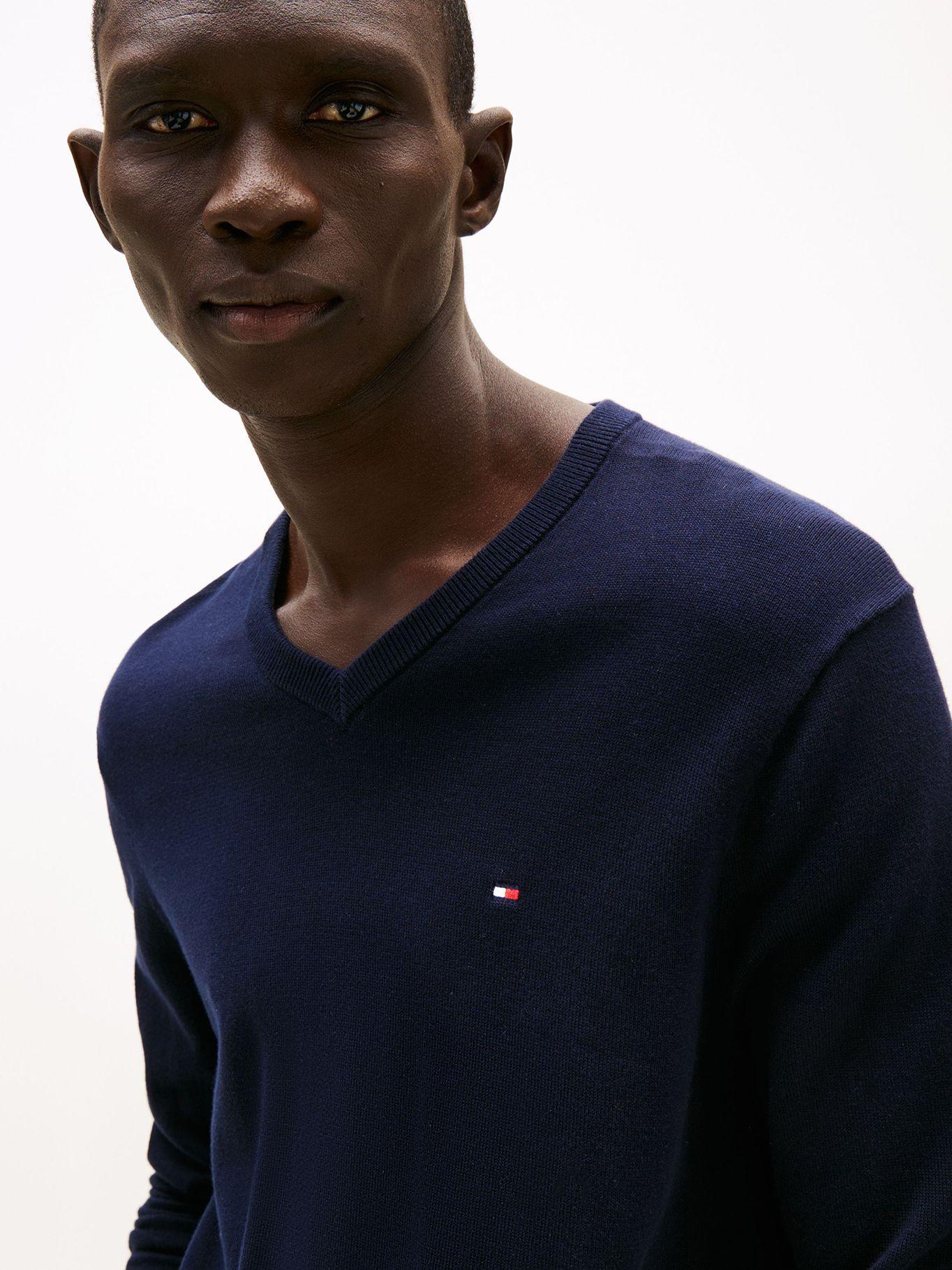 Sweater Neck-V Básico Signature Azul Tommy Hilfiger-3