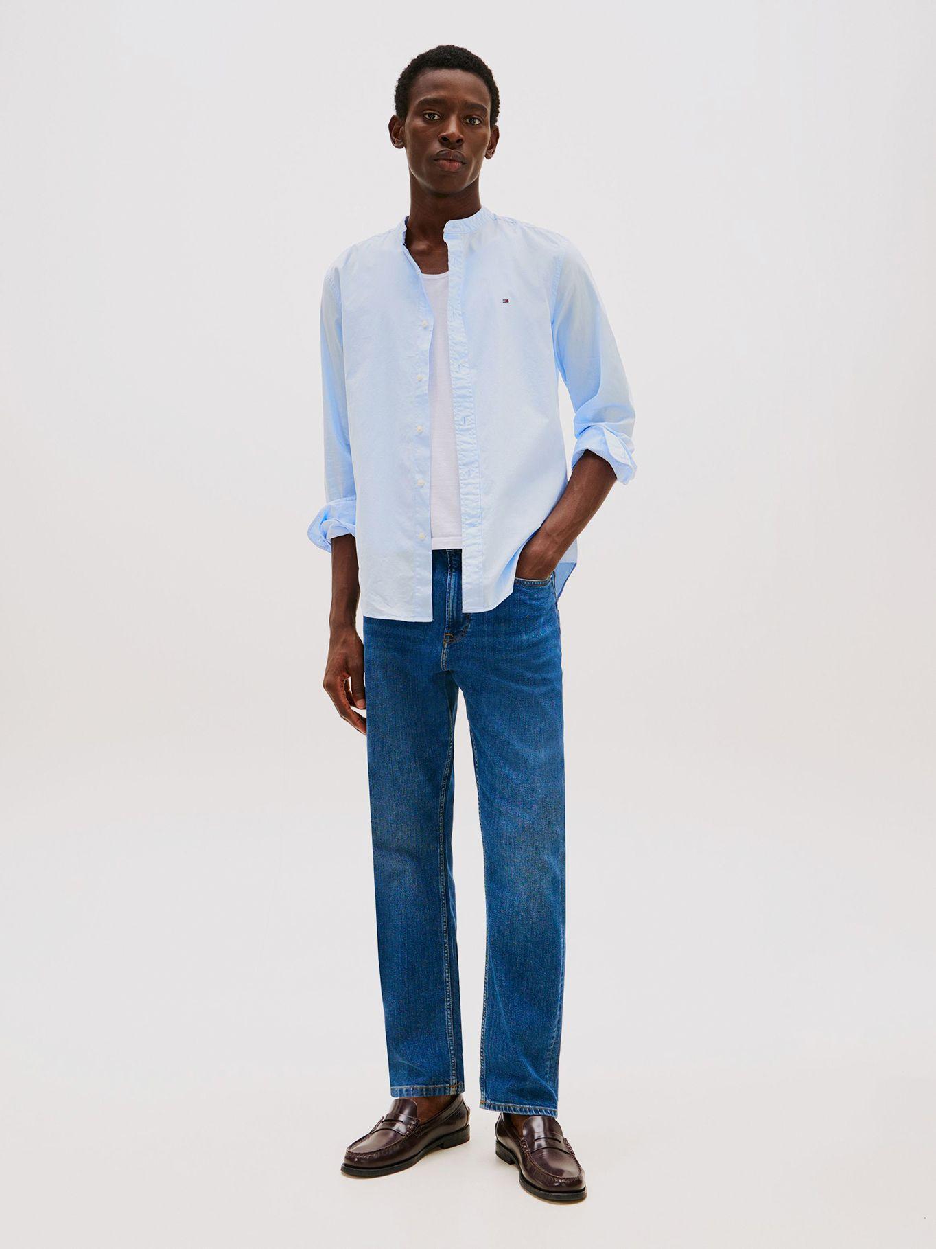 Camisa De Popelín Con Cuello Mao Celeste Tommy Hilfiger-1