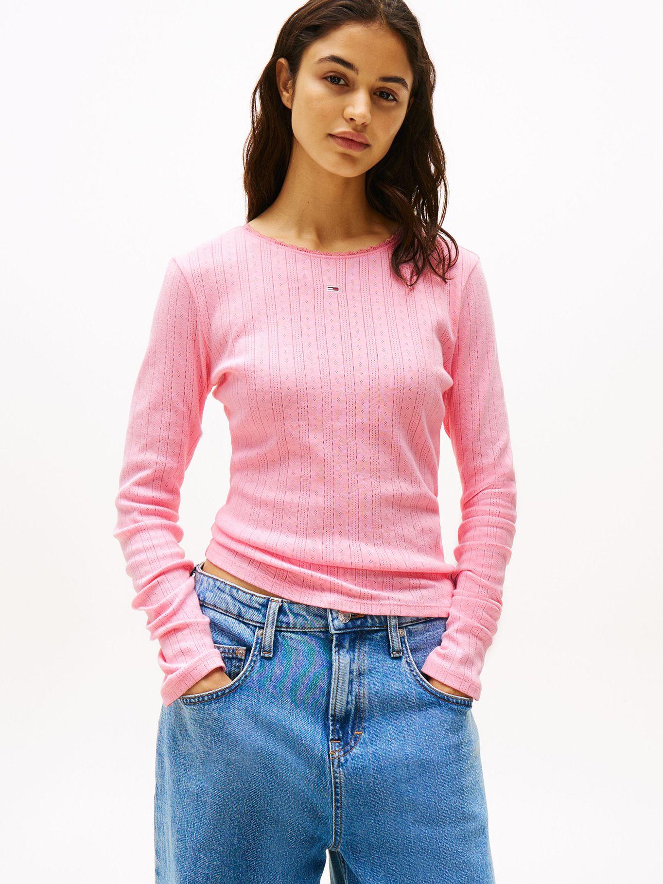 Polera Pointelle Con Logo Slim Fit Rosado Tommy Jeans-0