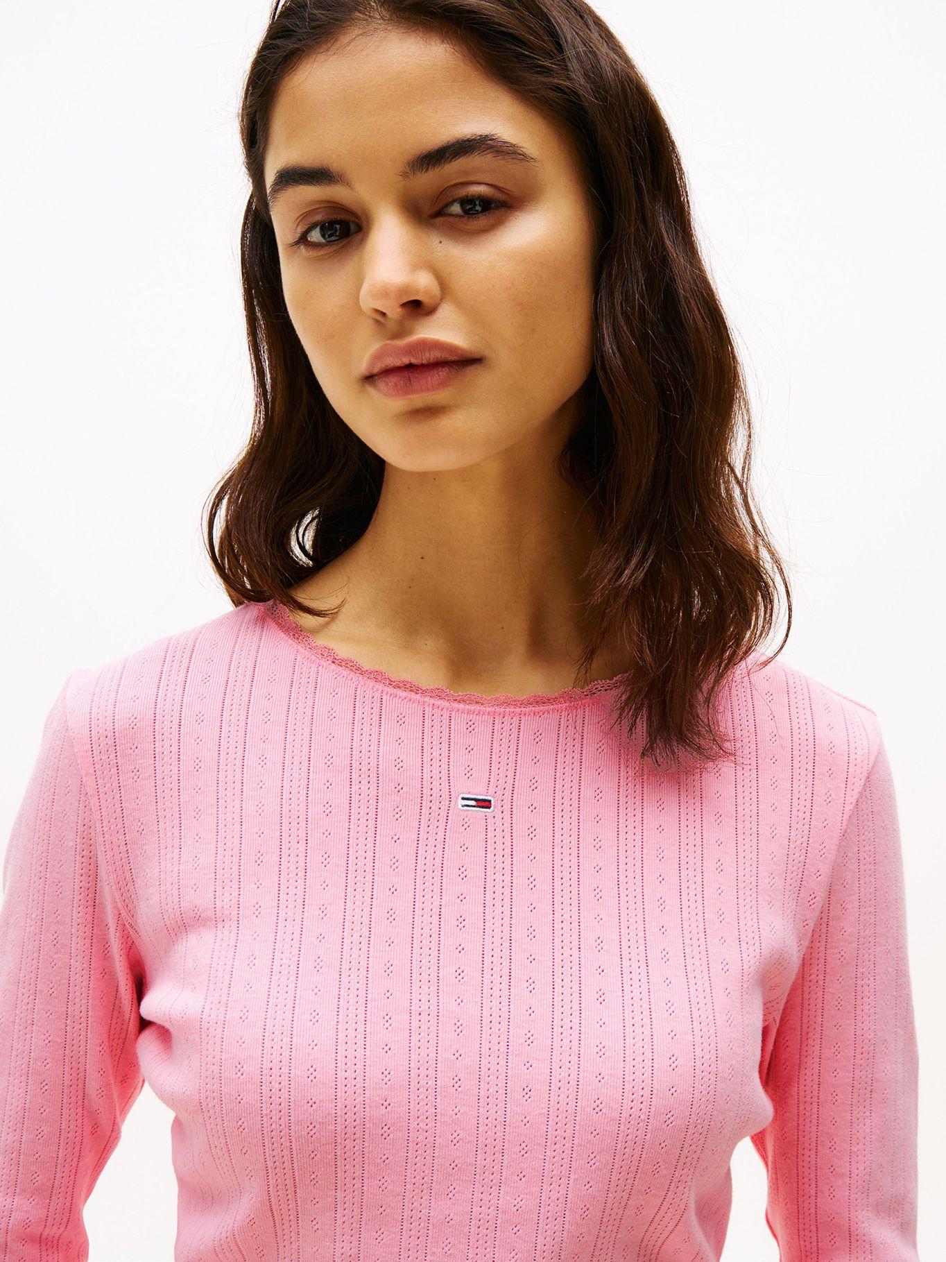 Polera Pointelle Con Logo Slim Fit Rosado Tommy Jeans-3