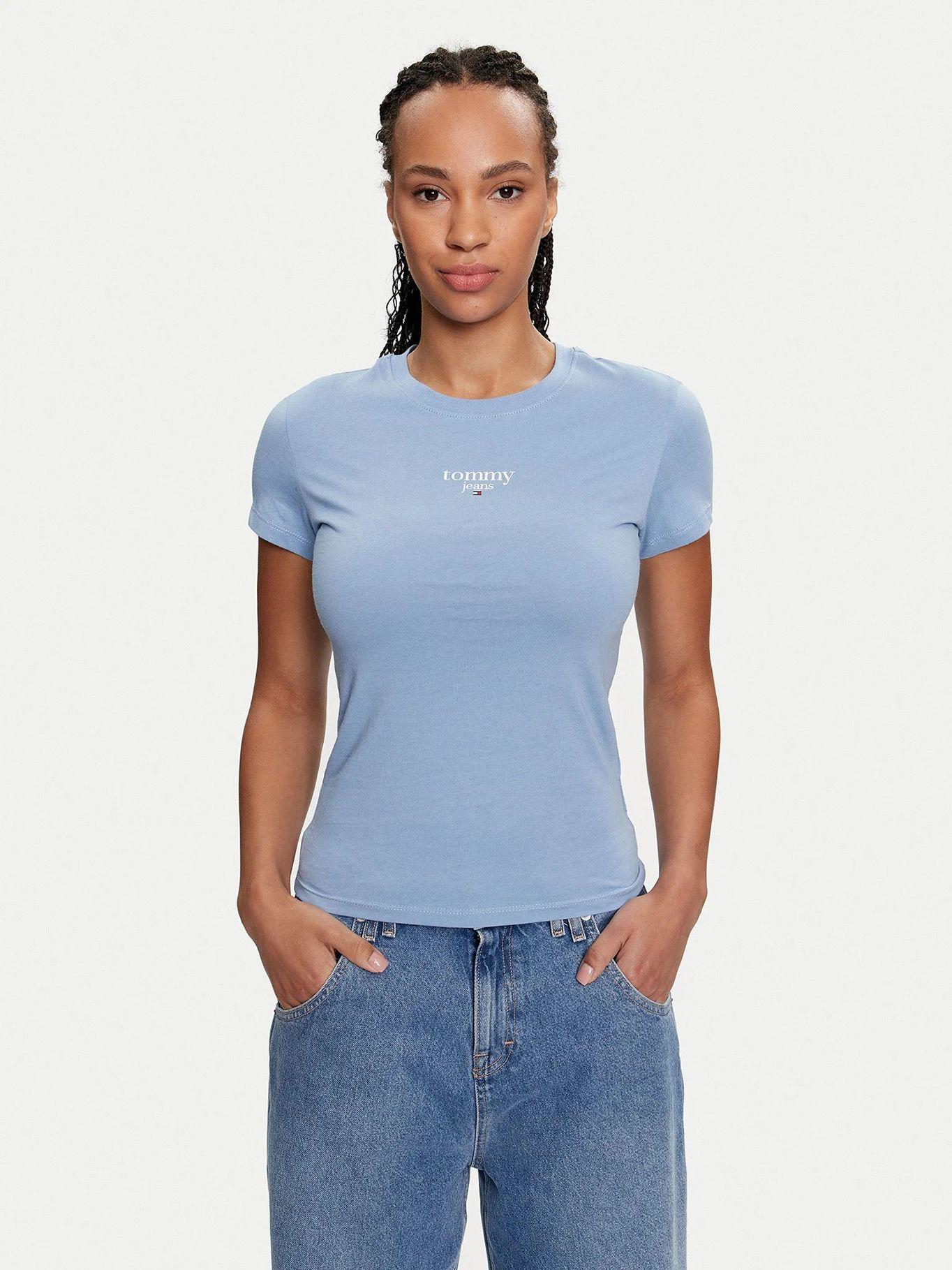 Polera Essential Slim Fit Con Logo Celeste Tommy Jeans-0