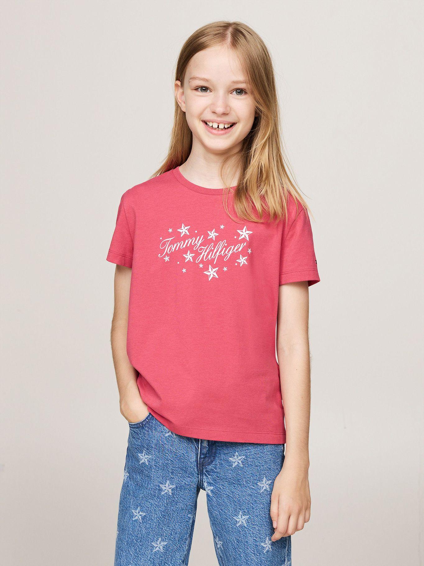 Polera De Niña Con Logo Script Rosado Tommy Hilfiger-0