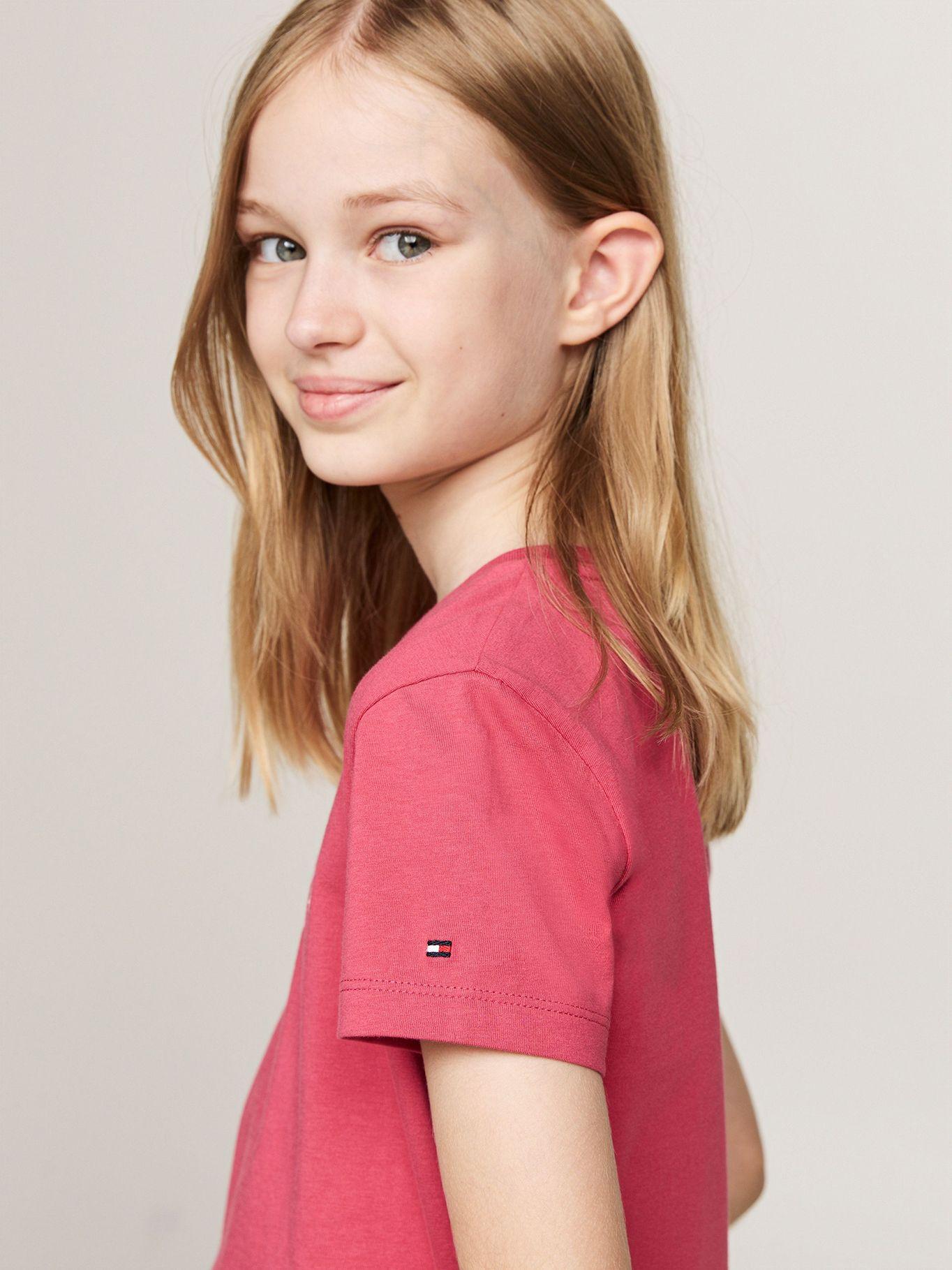 Polera De Niña Con Logo Script Rosado Tommy Hilfiger-3