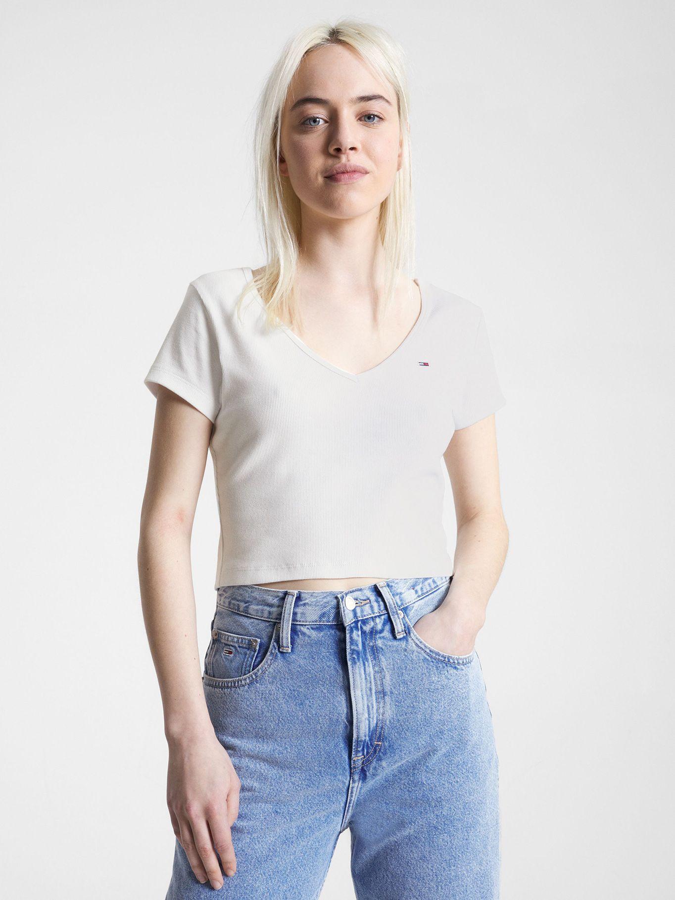 Polera Essential Crop V-Neck Blanco Tommy Jeans-0