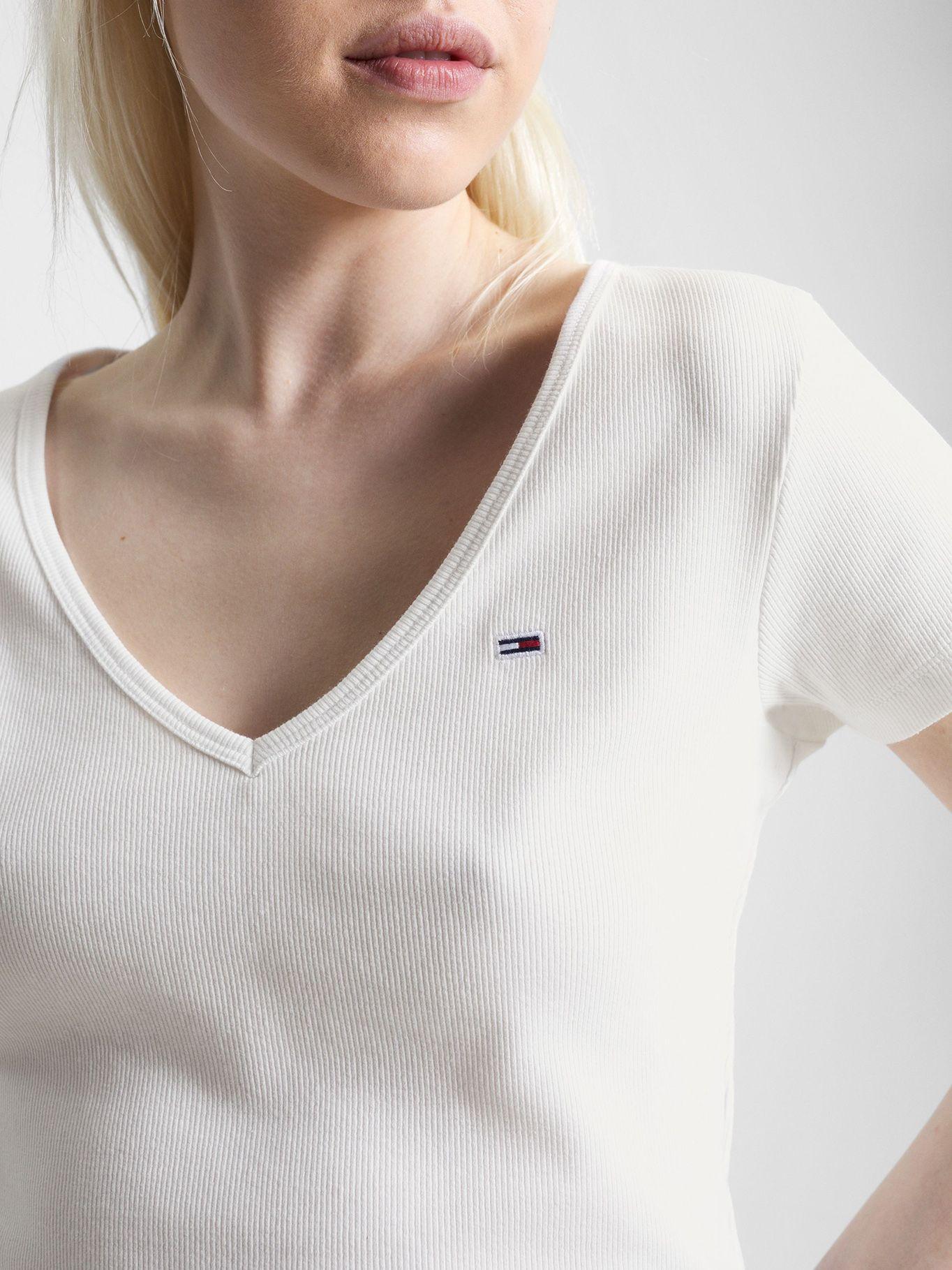 Polera Essential Crop V-Neck Blanco Tommy Jeans-3