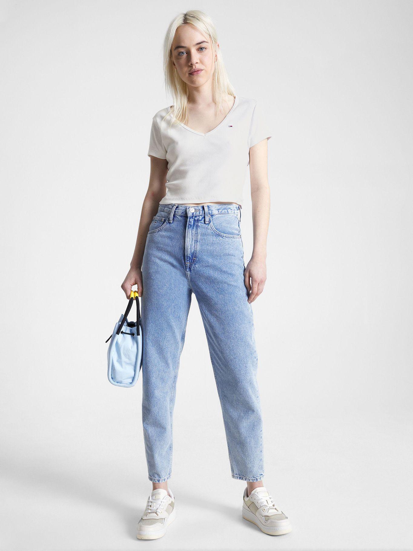 Polera Essential Crop V-Neck Blanco Tommy Jeans-1