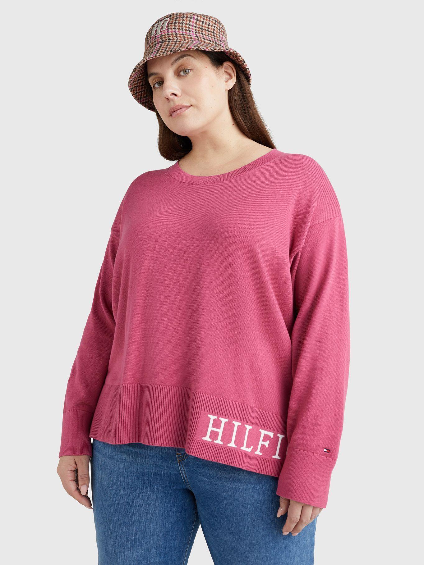 Sweater Curve De Algodón Con Logo Rosado Tommy Hilfiger-0
