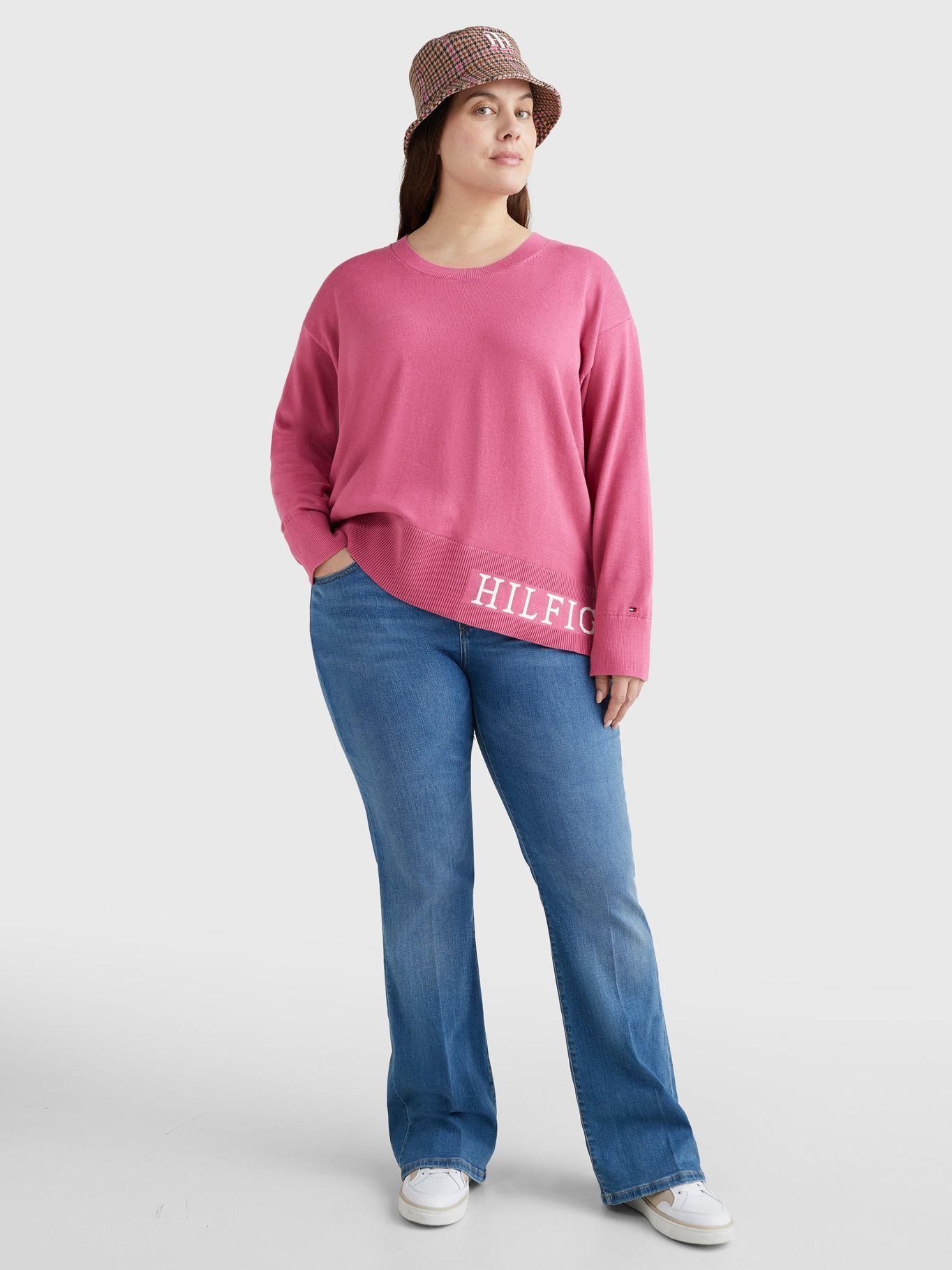 Sweater Curve De Algodón Con Logo Rosado Tommy Hilfiger-1