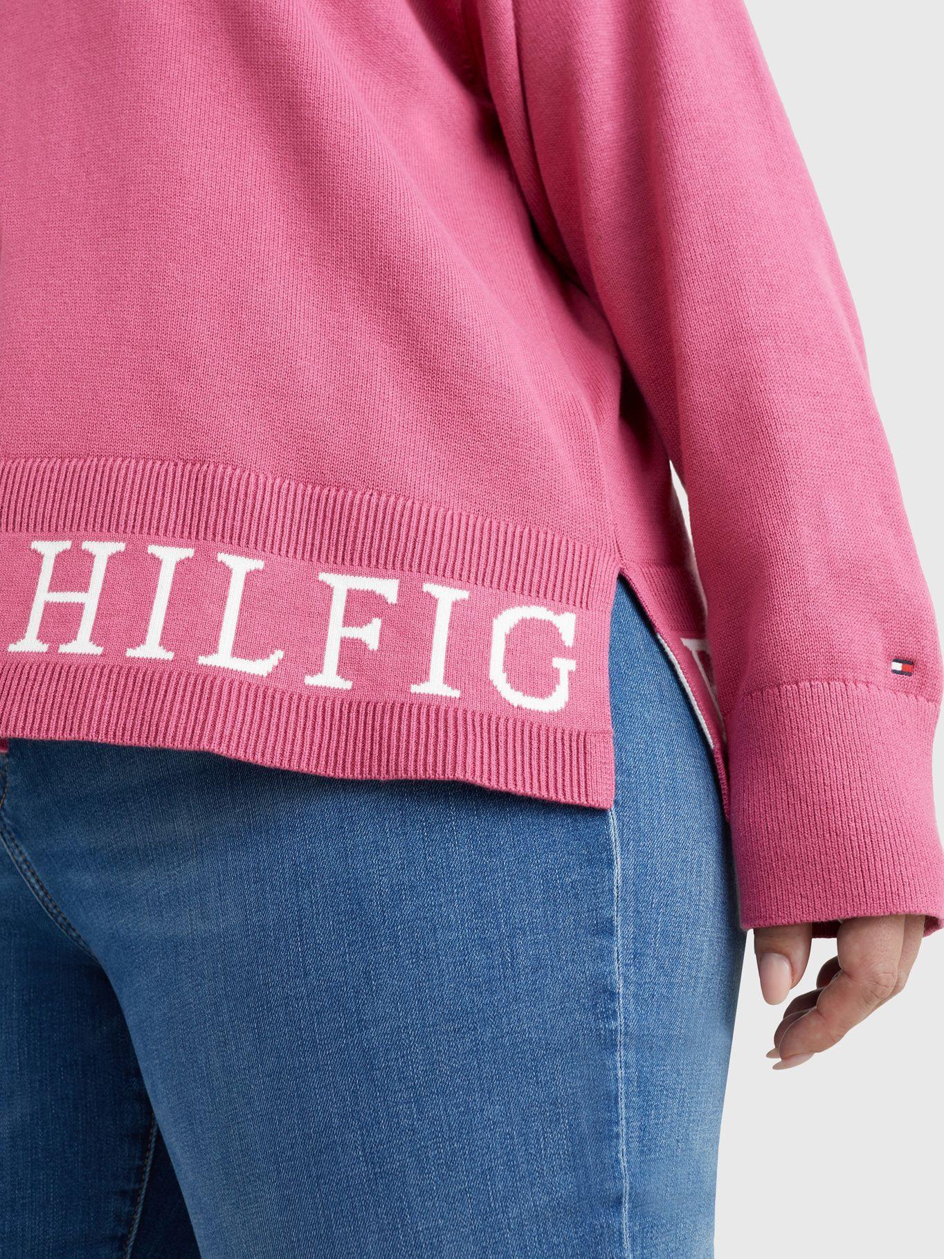 Sweater Curve De Algodón Con Logo Rosado Tommy Hilfiger-3