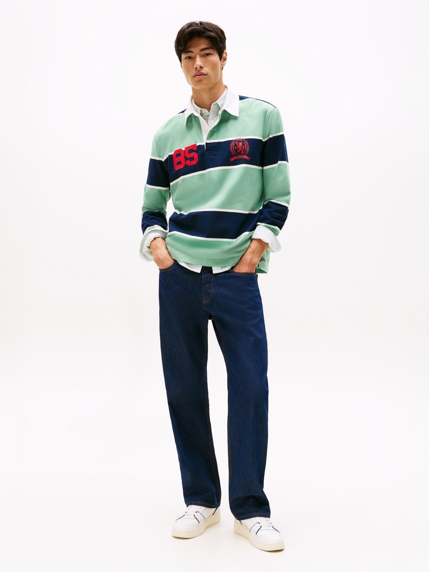 Polo De Rugby A Rayas Relaxed Fit Verde Tommy Jeans-1