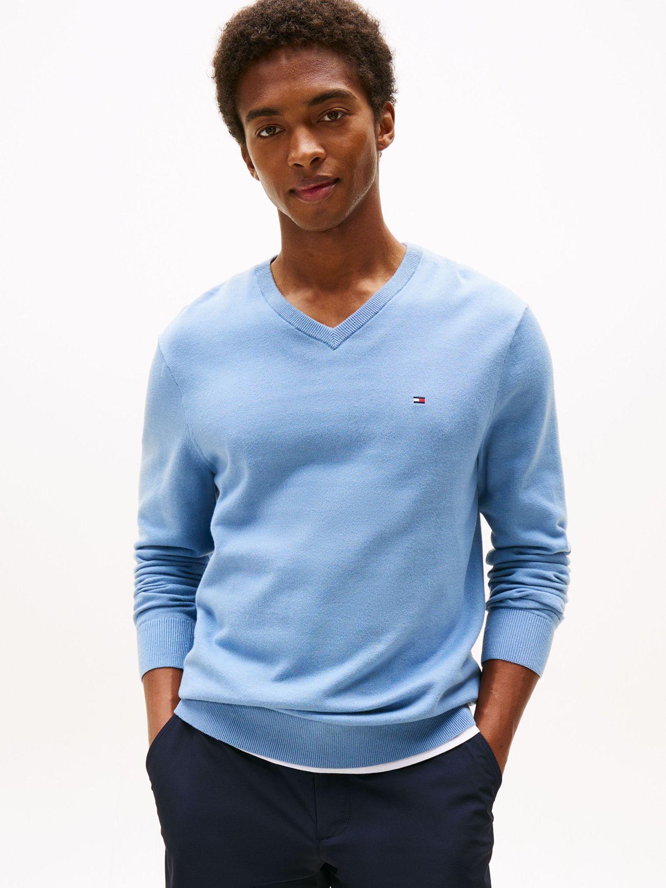 Sweater Básico Signature V-Neck Tommy Hilfiger Celeste-0