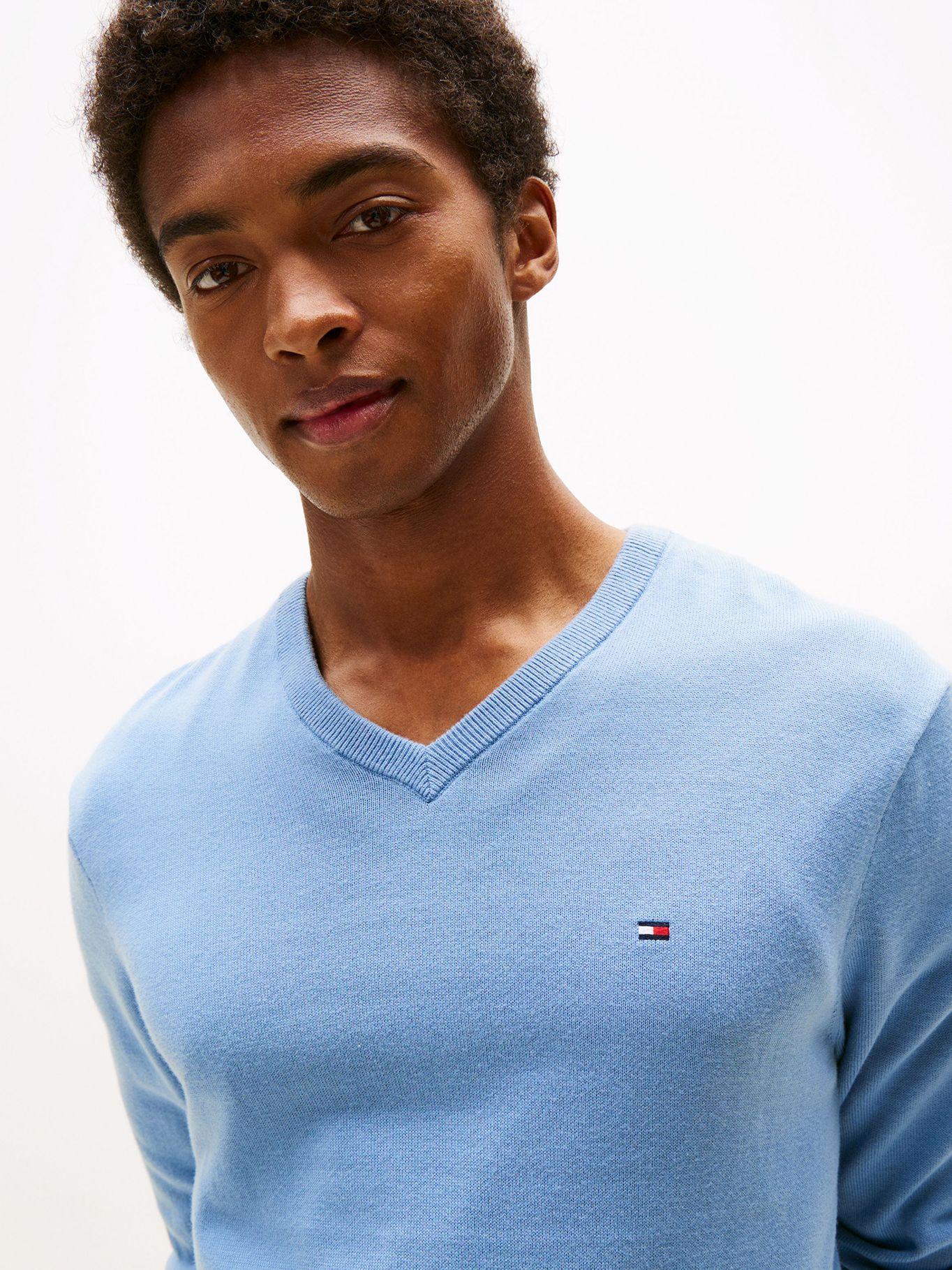 Sweater Básico Signature V-Neck Tommy Hilfiger Celeste-3