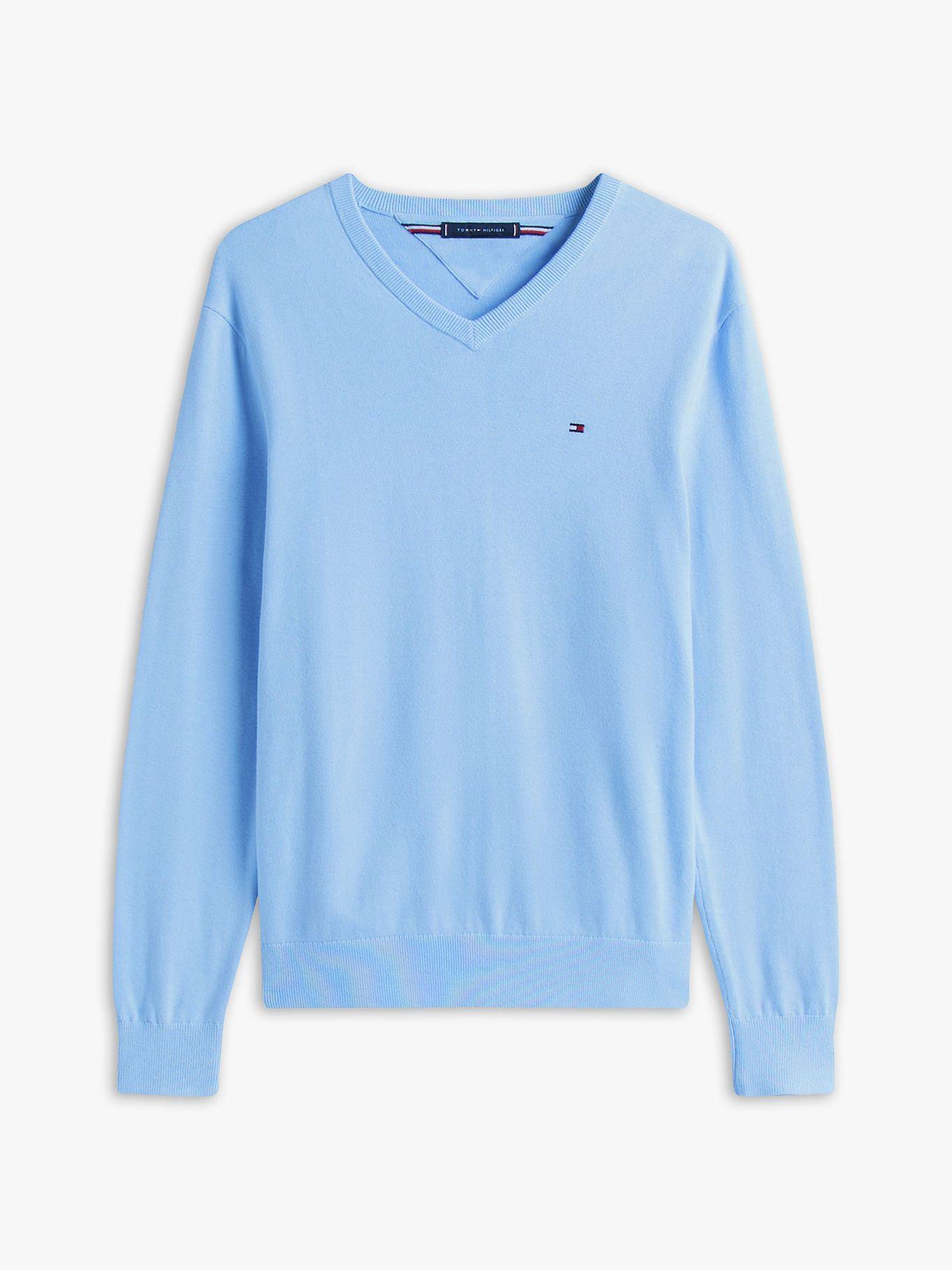 Sweater Básico Signature V-Neck Tommy Hilfiger Celeste-4