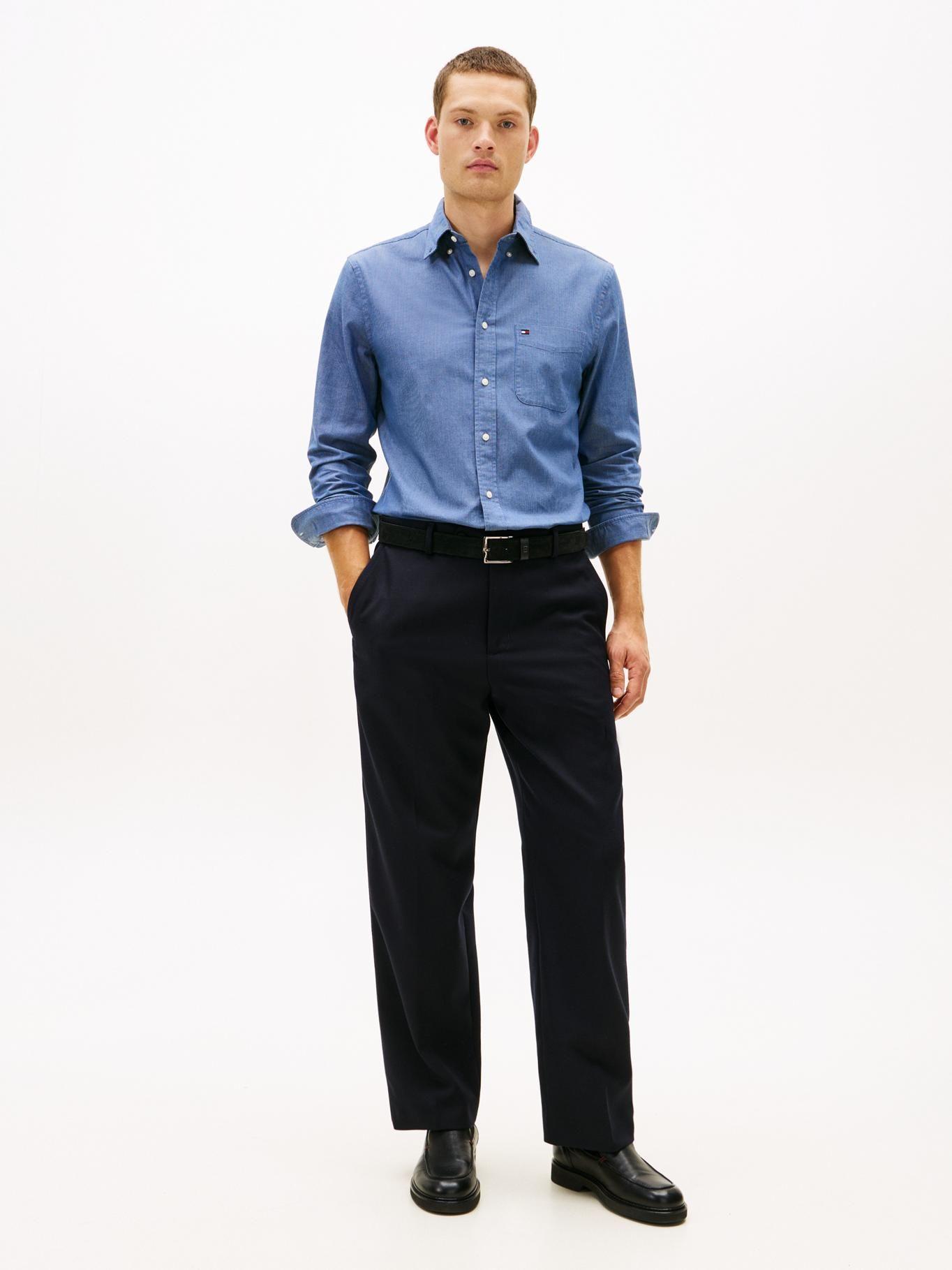 Camisa Regular Fit Con Logo Tommy Hilfiger Azul-1