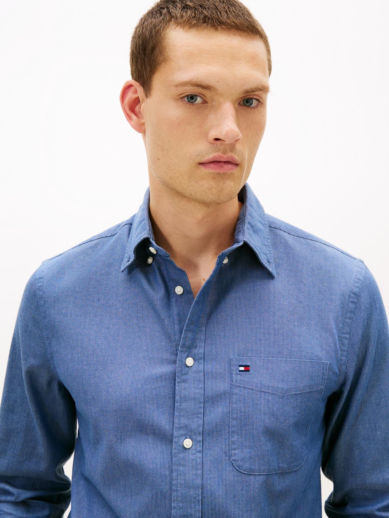 Camisa Regular Fit Con Logo Tommy Hilfiger Azul-3