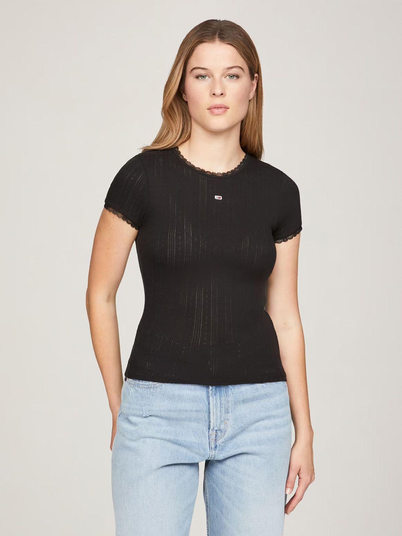 Polera Pointelle Slim Fit Con Logo Negro Tommy Jeans-0