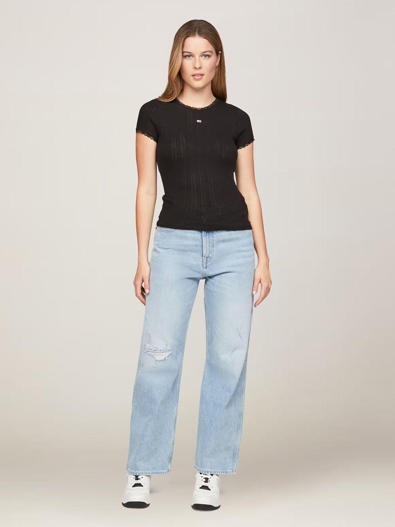 Polera Pointelle Slim Fit Con Logo Negro Tommy Jeans-1