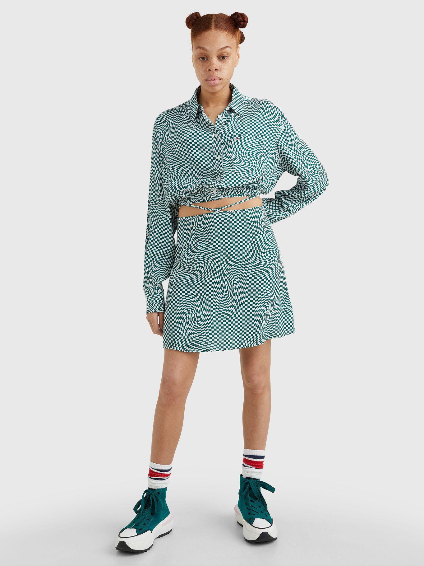 Minifalda Checkerboard Tie Verde Tommy Hilfiger-1