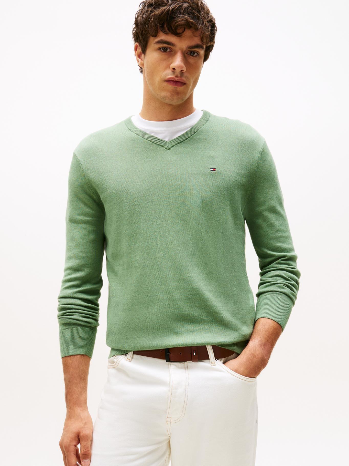 Sweater Básico Signature V-Neck Verde Tommy Hilfiger-0