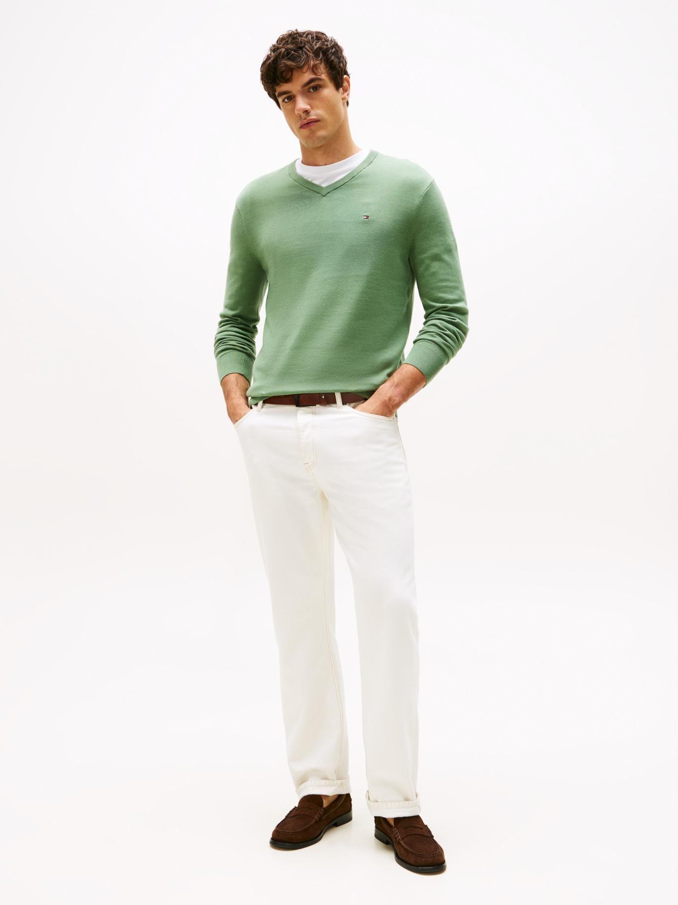 Sweater Básico Signature V-Neck Verde Tommy Hilfiger-1