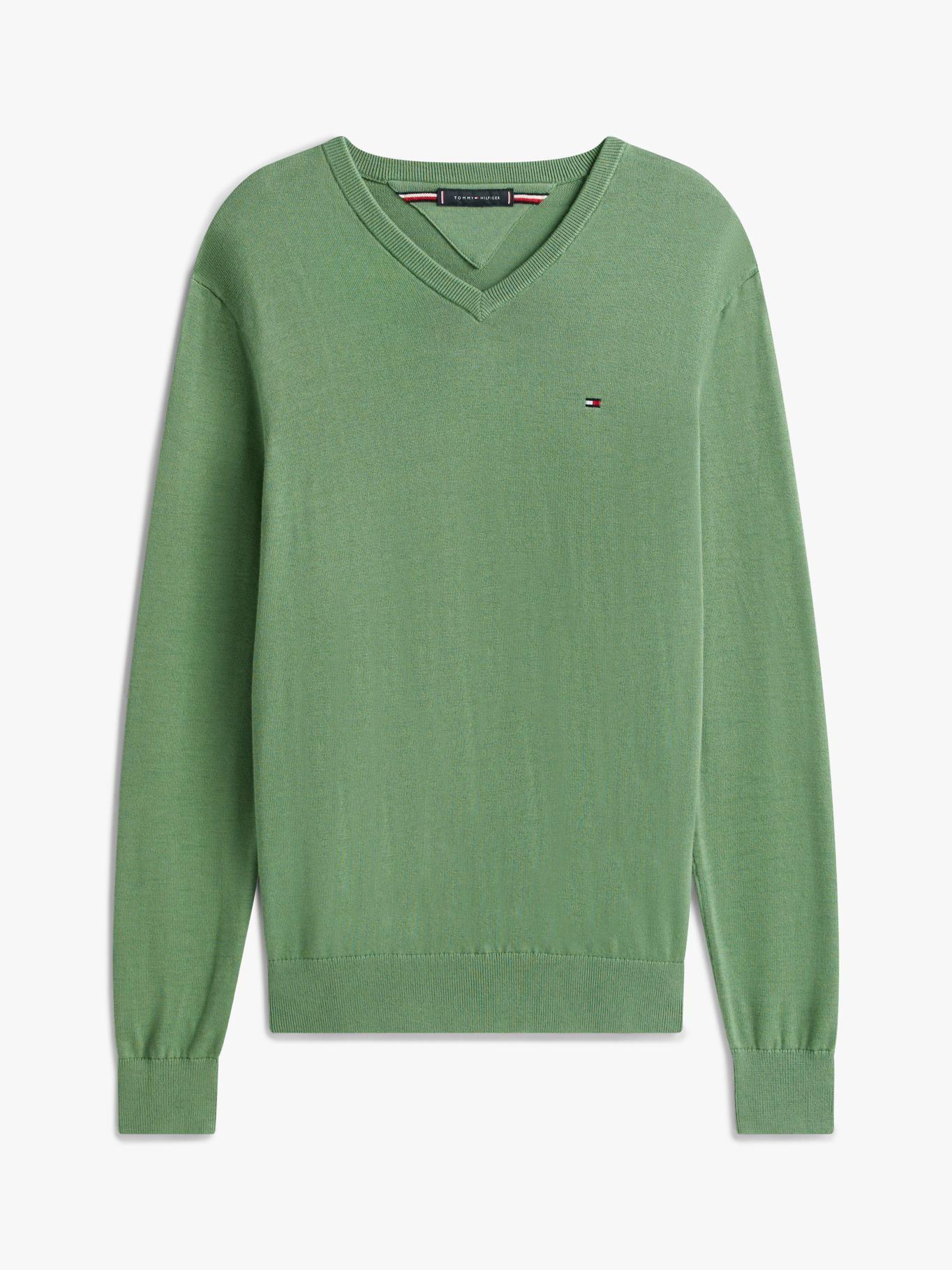 Sweater Básico Signature V-Neck Verde Tommy Hilfiger-3