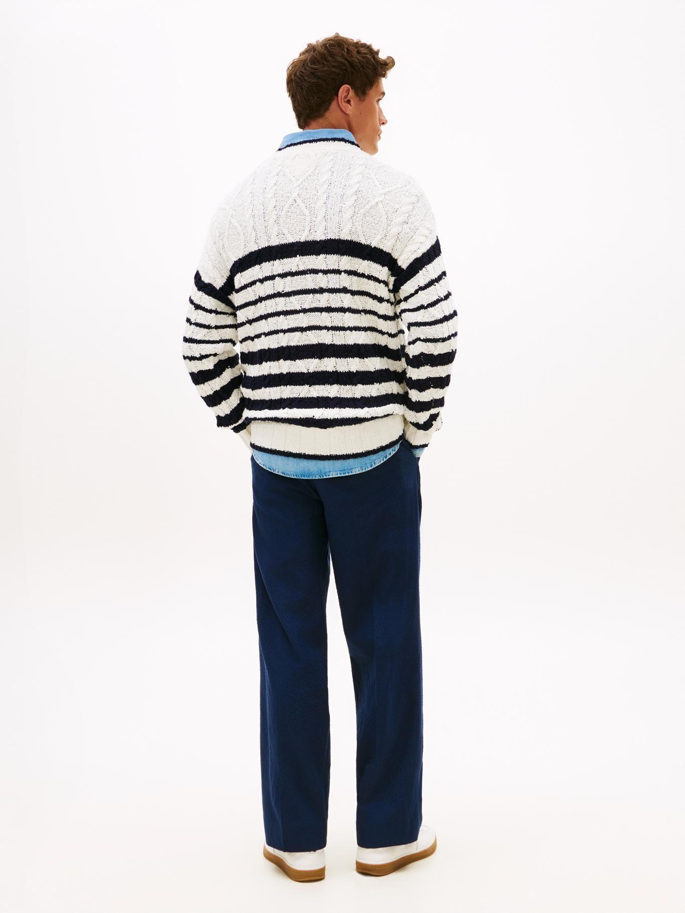 Sweater De Punto Trenzado Con Rayas-2