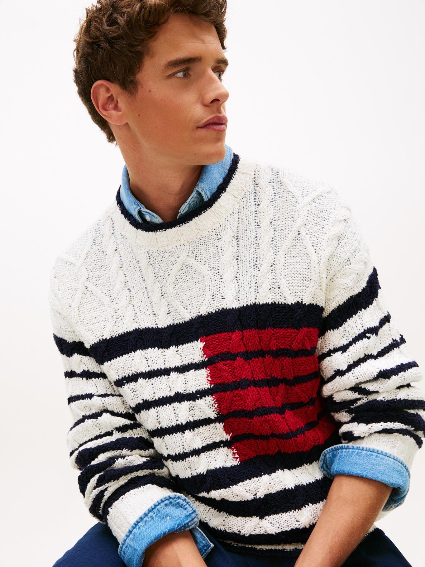 Sweater De Punto Trenzado Con Rayas-3