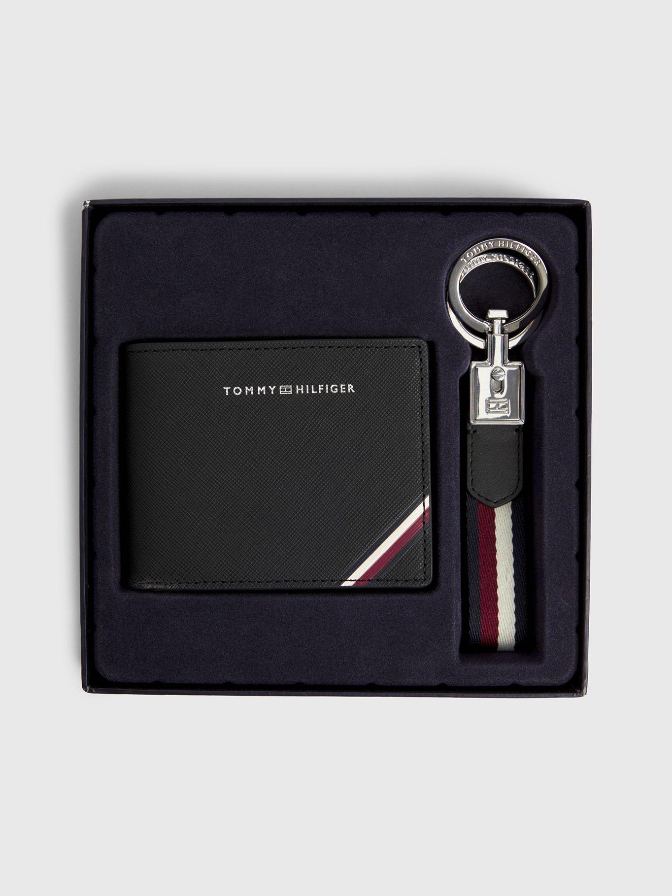 Set De Billetera De Cuero Llavero Negro Tommy Hilfiger-3