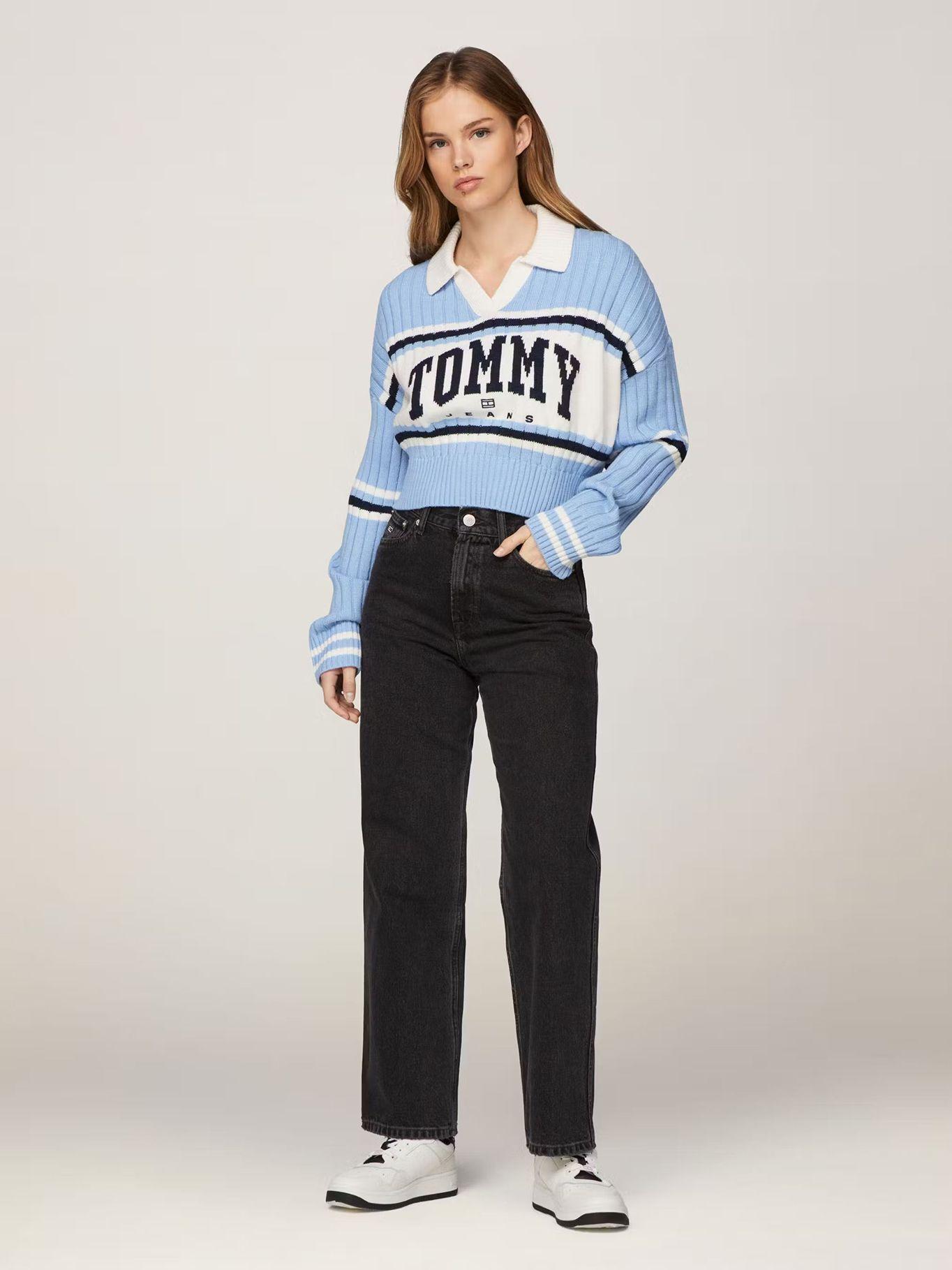 Sweater Estilo Rugby A Rayas Celeste Tommy Jeans-1