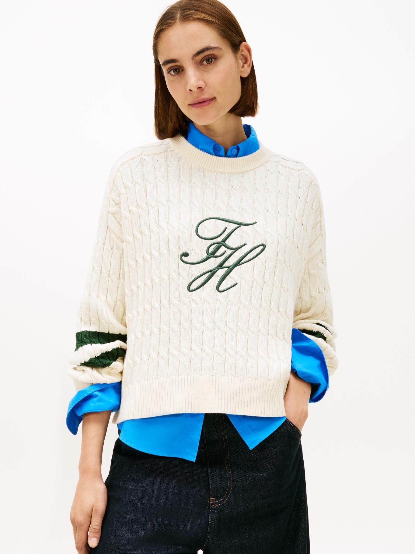 Sweater Con Logo Script Gráfico Tommy Hilfiger Beige-0